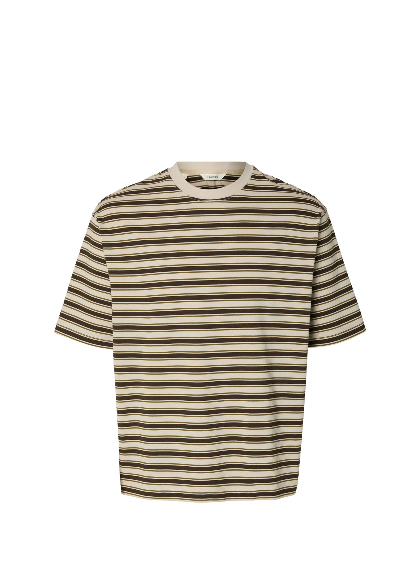 Striped cotton T-shirt SELECTED Beige