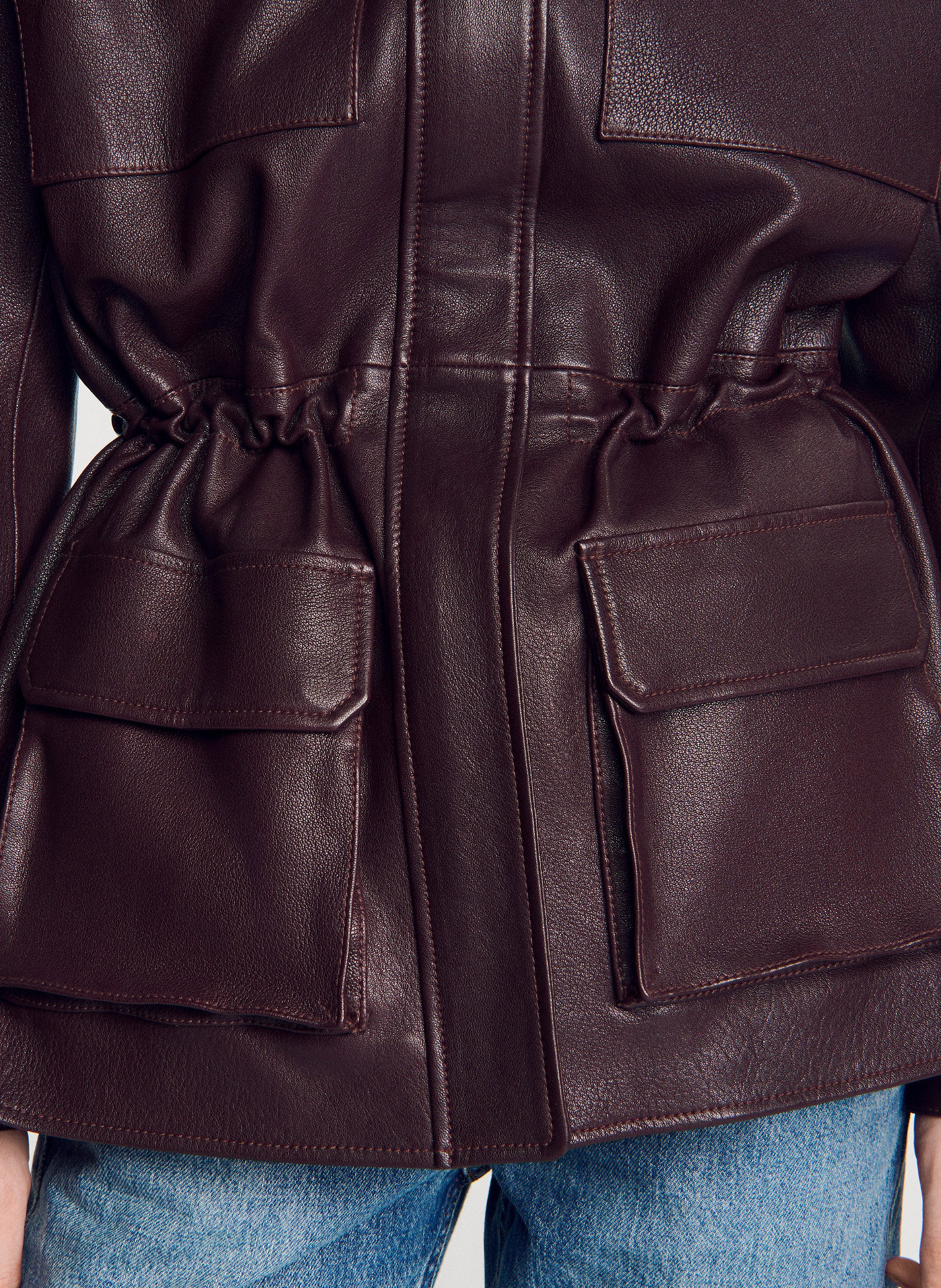Blouson oversize en cuir SANDRO Rouge