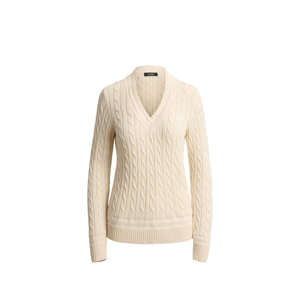 Pull à logo brodé en maille torsadée de coton mélangé Pull à logo brodé en maille torsadée de coton mélangé