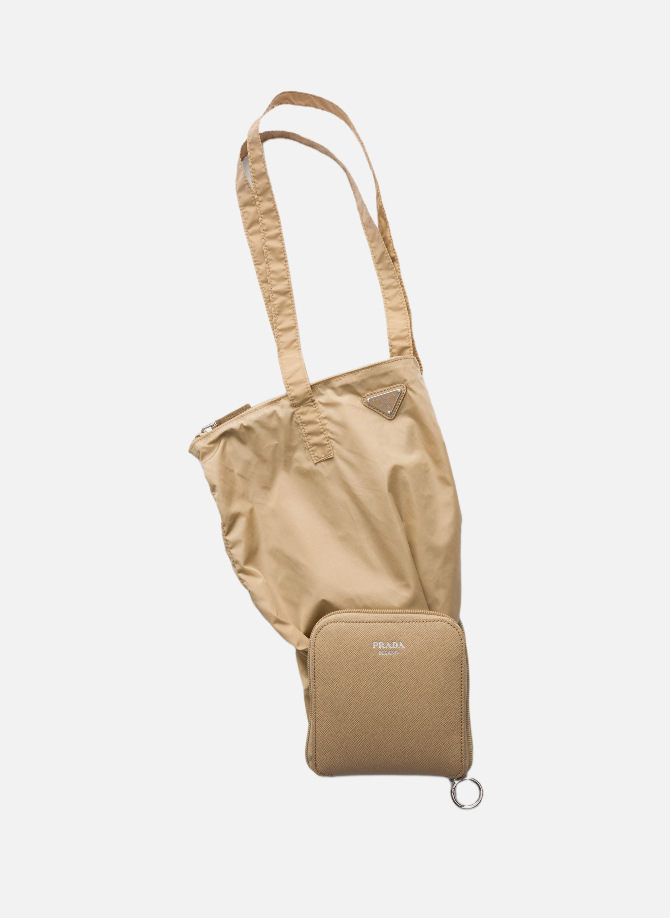 Pendentif en cuir saffiano avec sac cabas en re-ny PRADA Marron