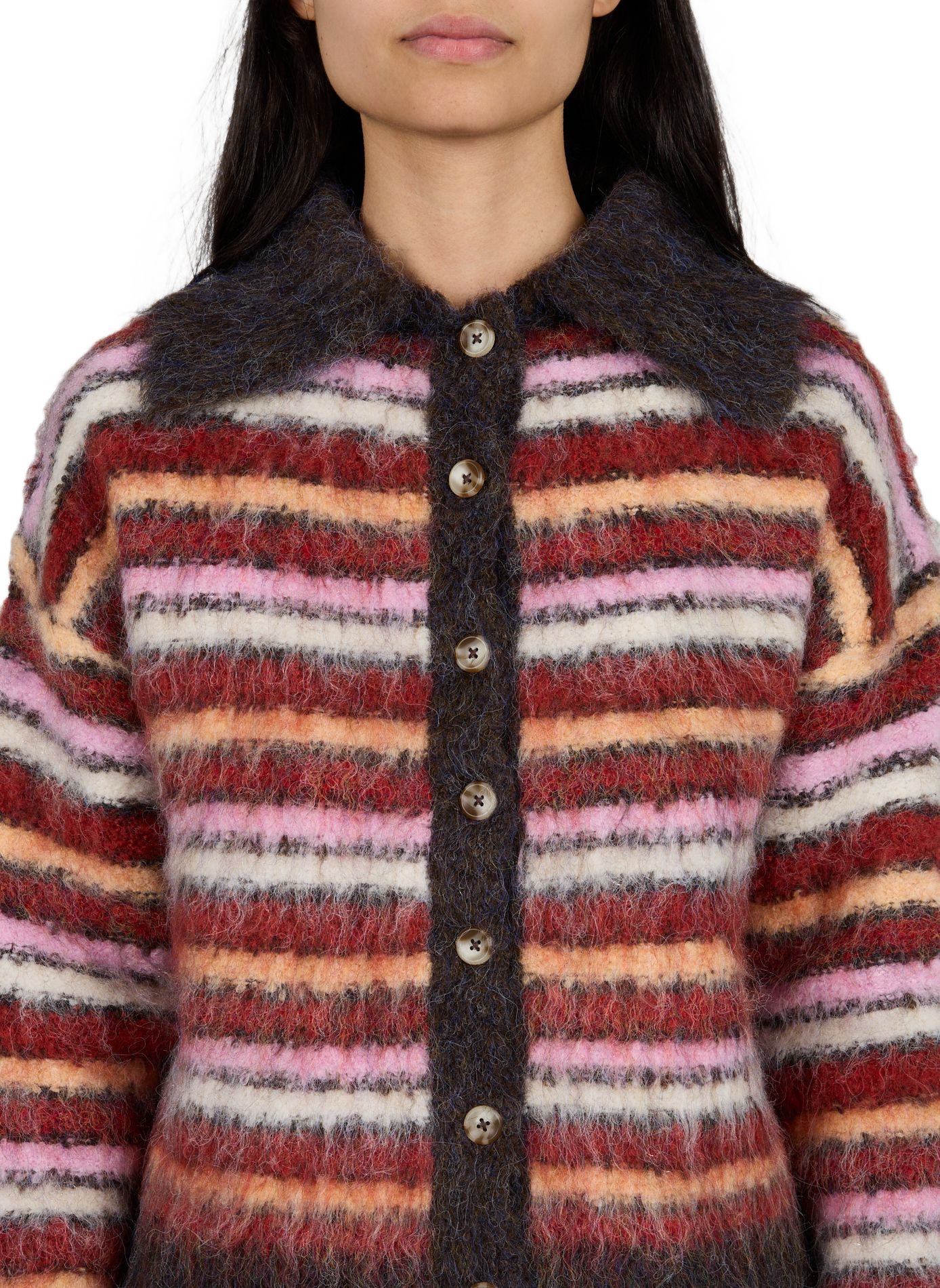 Gestreifter Strickpullover mit Knopfleiste TOPSHOP Rot