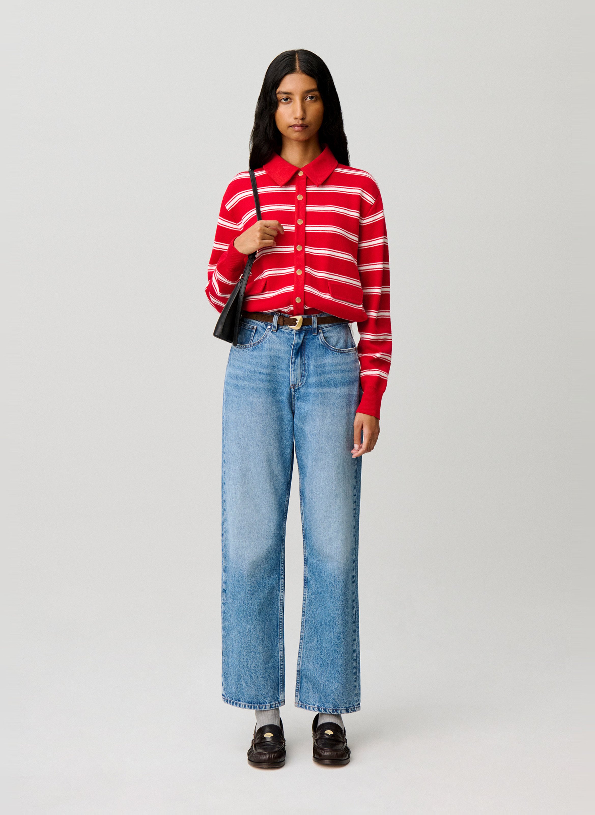 Cardigan col classique à rayures CLAUDIE PIERLOT Rouge