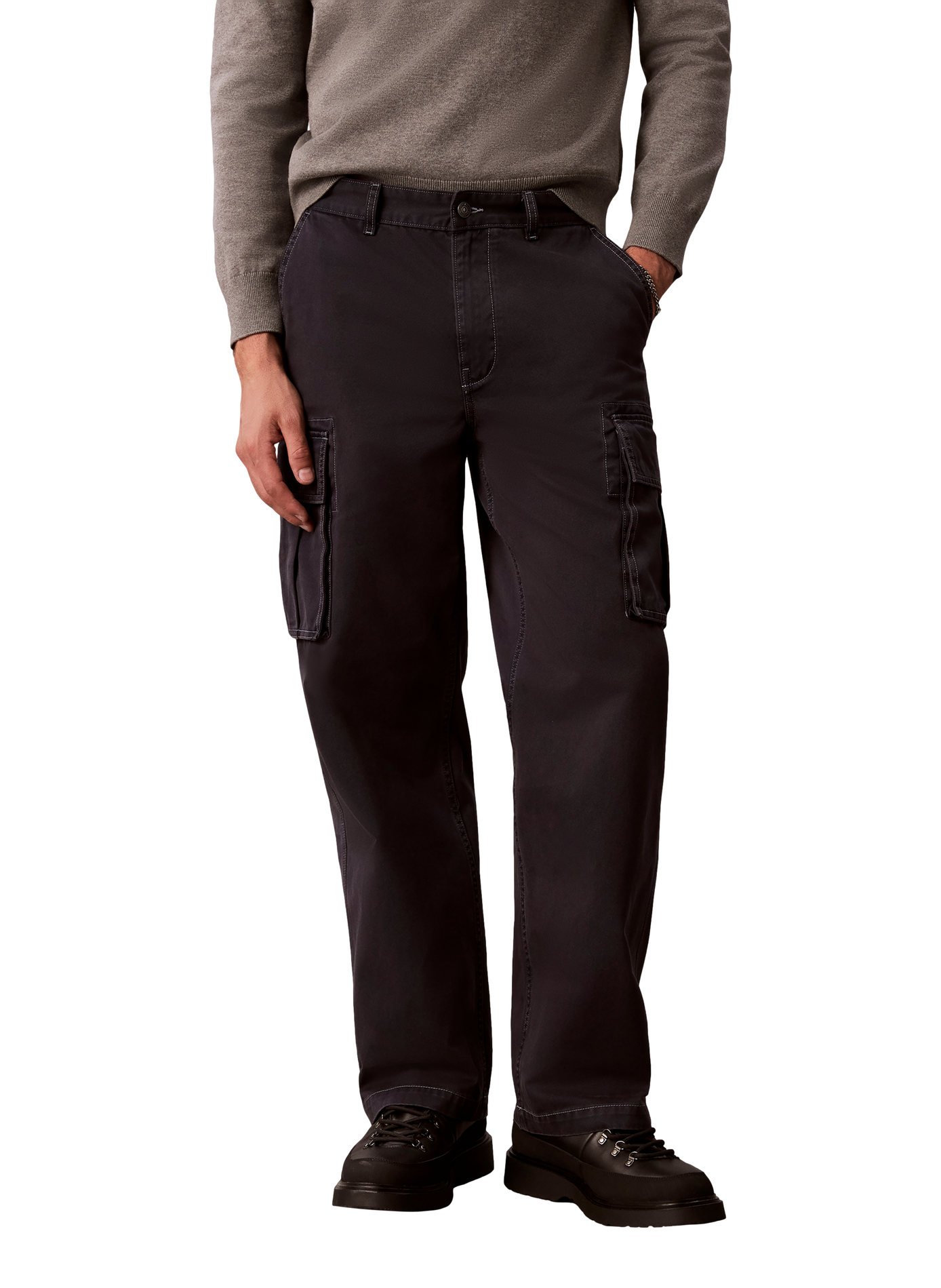 Pantalon droit en coton CALVIN KLEIN Bleu