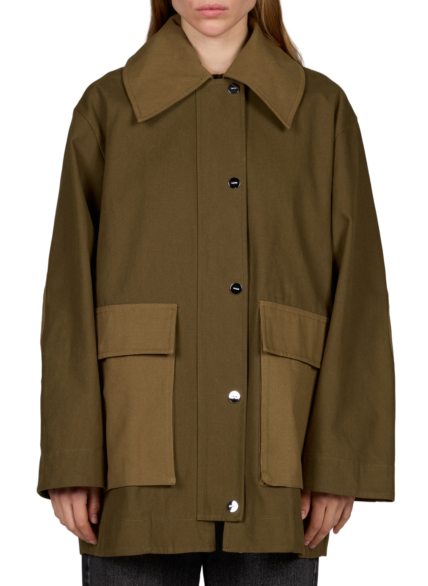 Mid-length cotton jacket GANNI Khaki