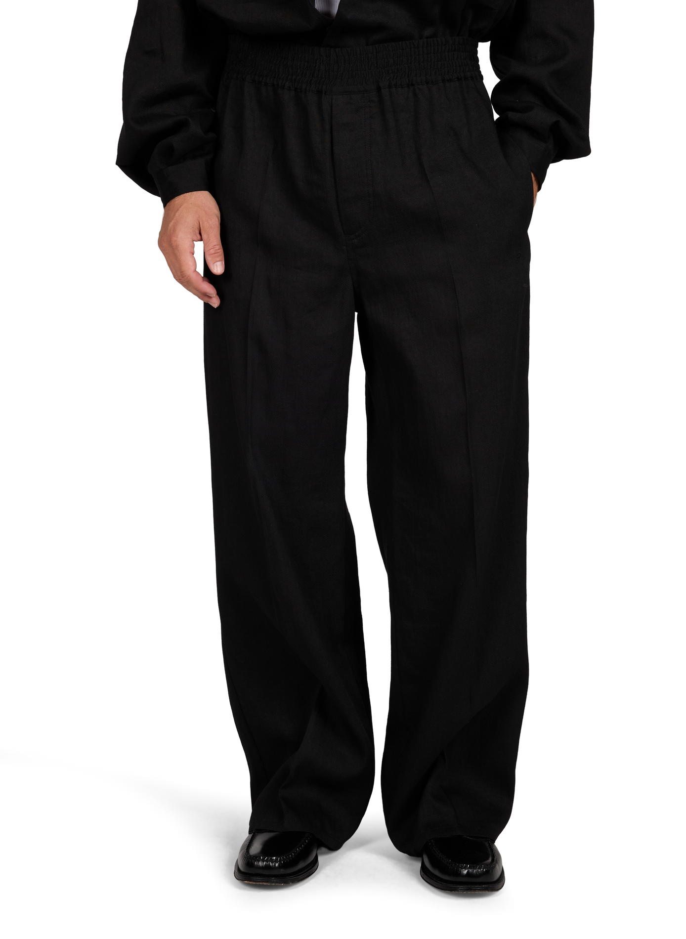 Effen gekleurde broek met brede elastische tailleband JACQUEMUS Zwart