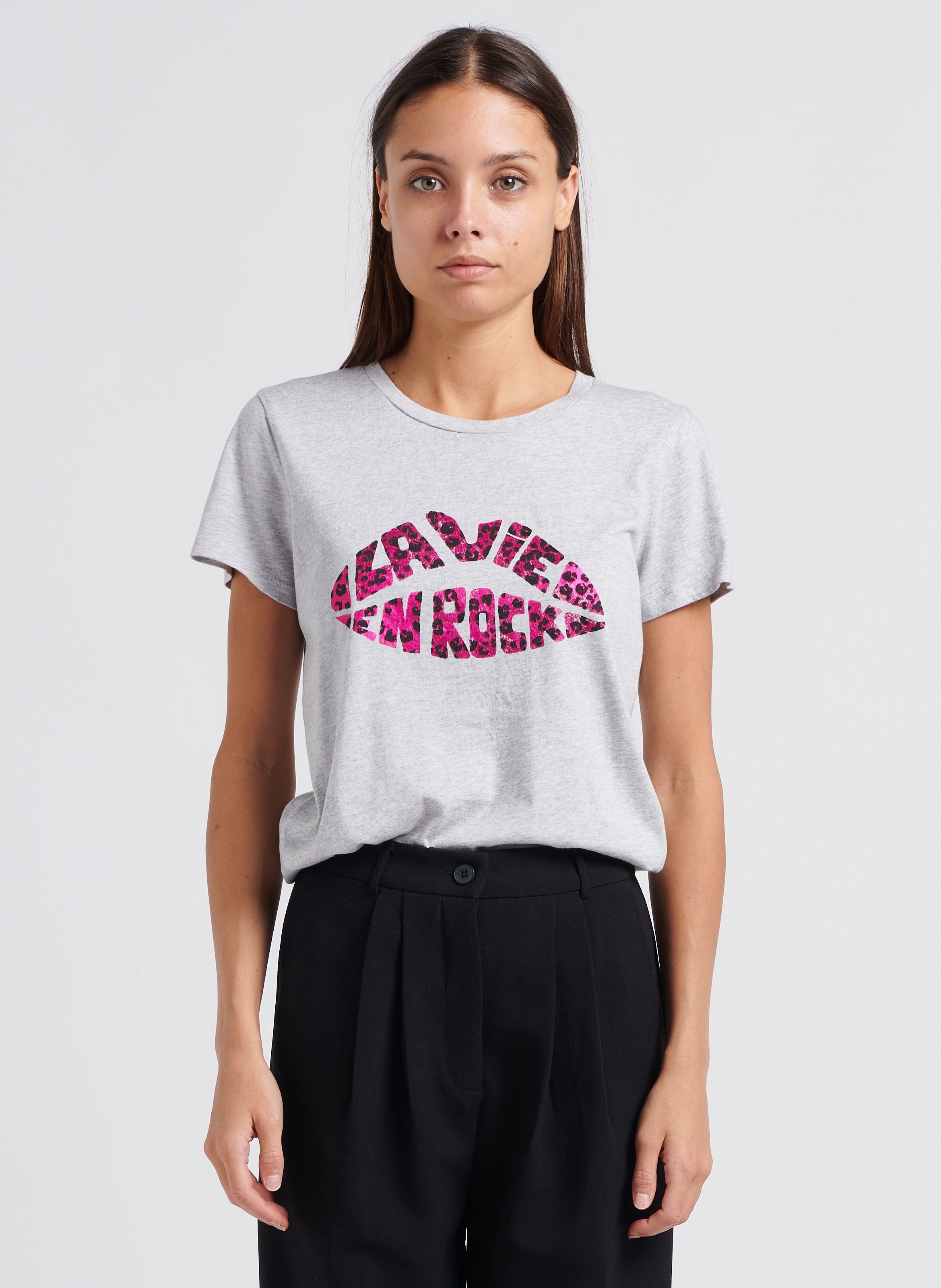 T-shirt droit col rond en coton mélangé