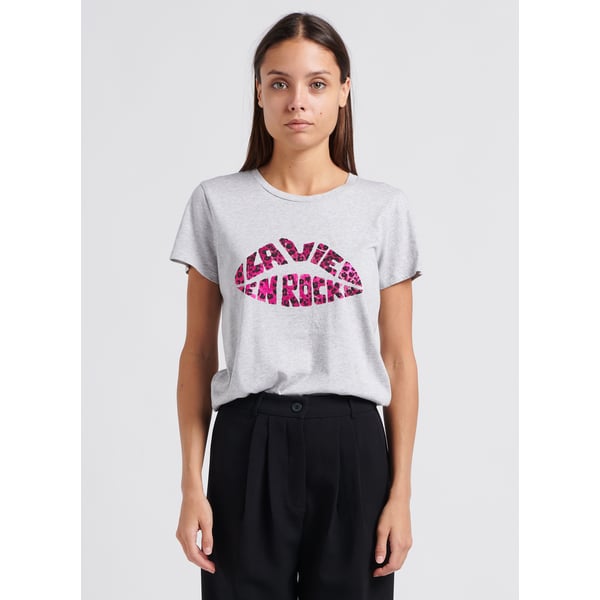 T-shirt droit col rond en coton mélangé