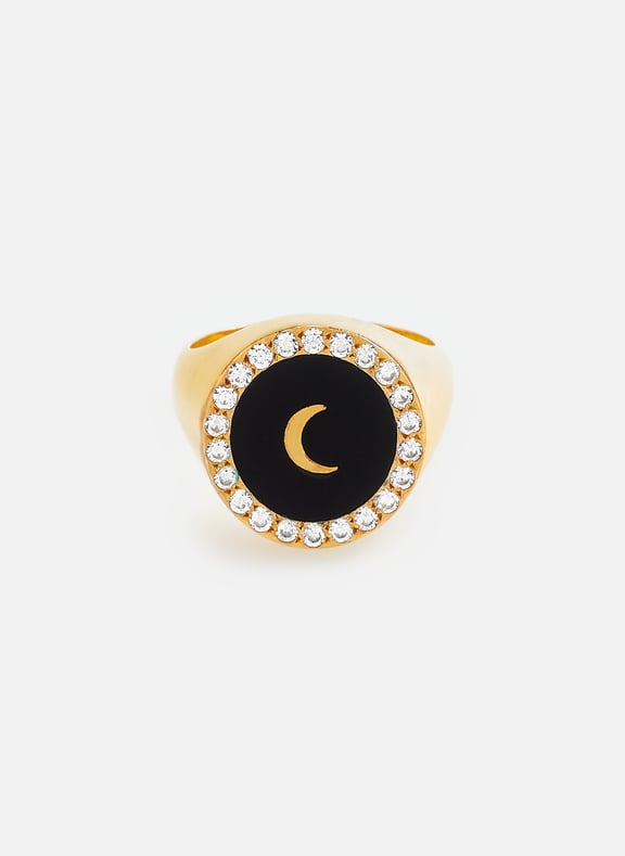 Moon motif signet ring Black by EYE M - ILEANA MAKRI EYE M - ILEANA MAKRI Moon motif signet ring Black