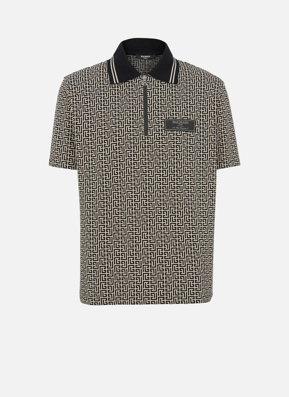 Polo en jacquard monogramme pb labyrinthe Noir by BALMAIN BALMAIN Polo en jacquard monogramme pb labyrinthe Noir
