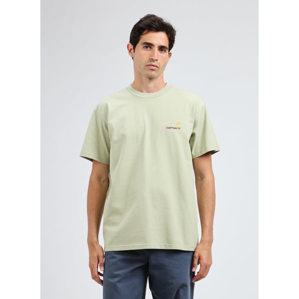 Carhartt Short Sleeve American Script T Shirt Pale Olive In Neutral