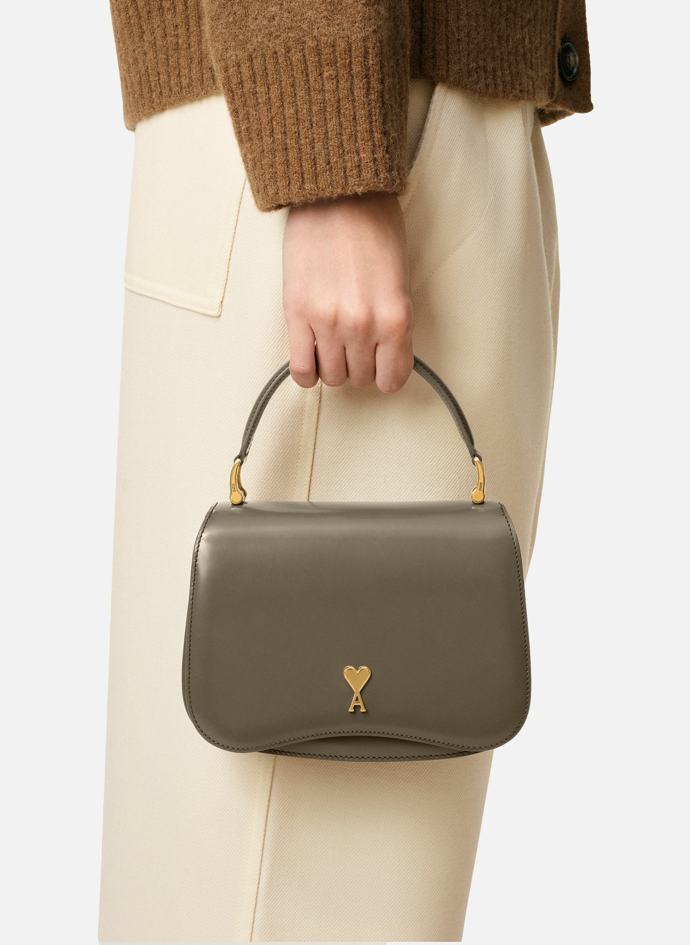 Sac porte main paris paris unisexe en cuir de veau AMI PARIS Gris