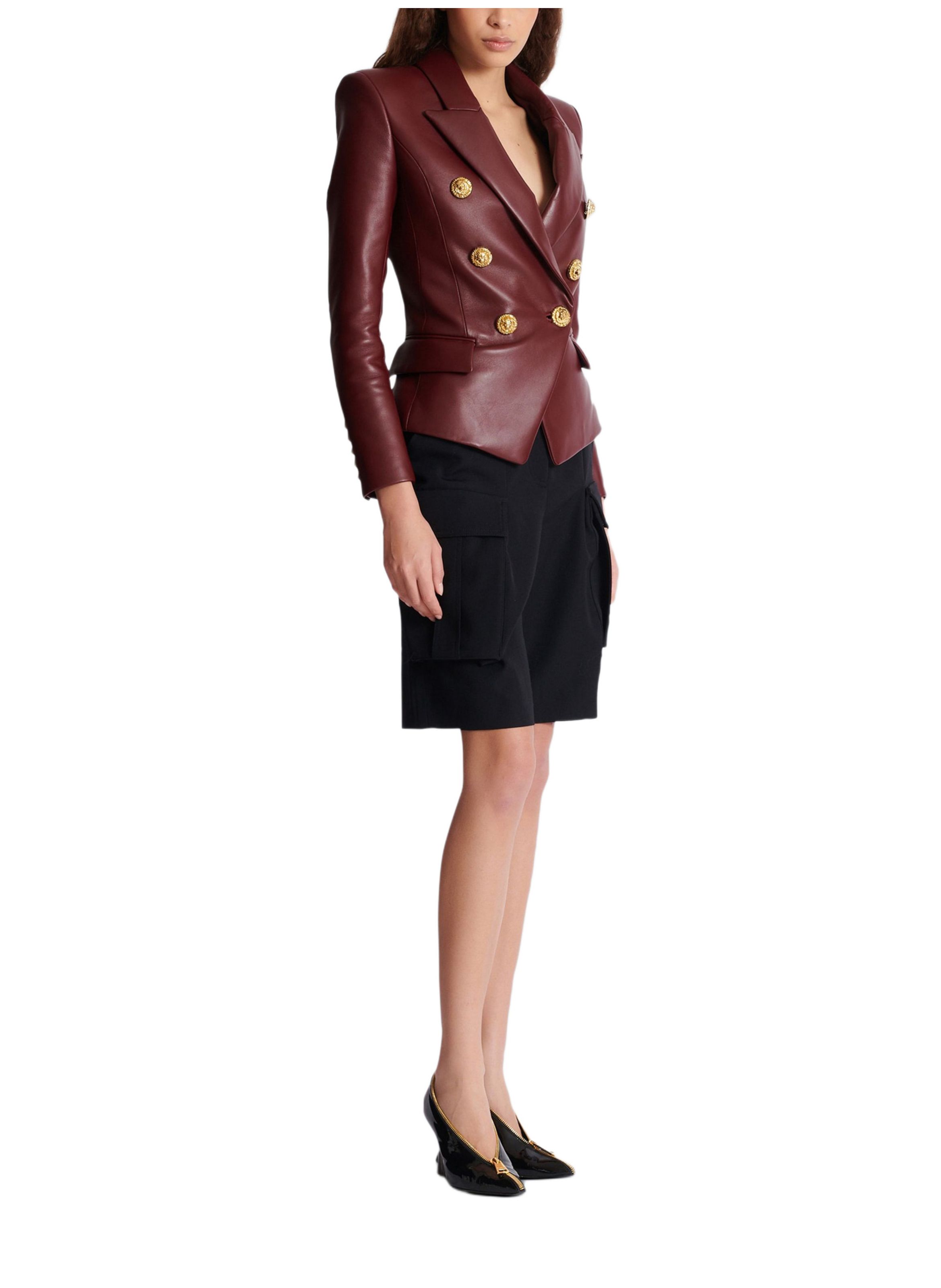 Veste 6 boutons en cuir d'agneau BALMAIN Marron