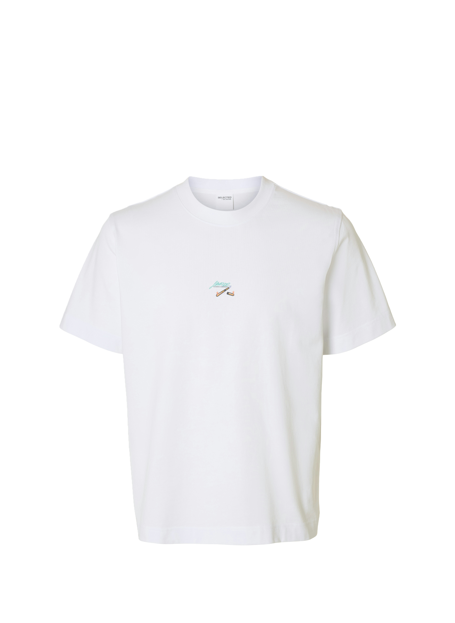 T-shirt droit imprimé en coton biologique SELECTED Blanc