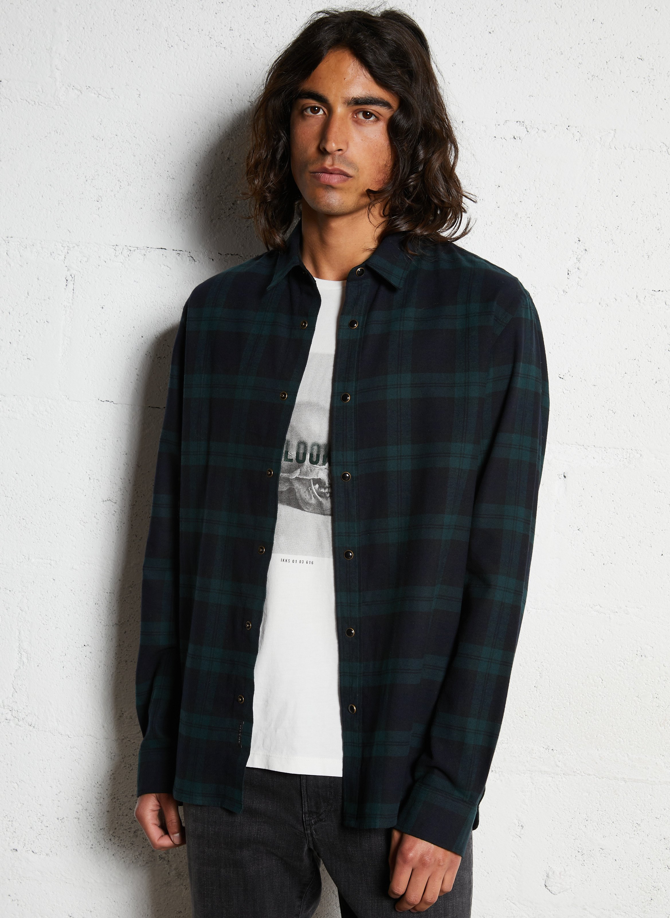 Chemise droite en coton à carreaux IKKS Vert