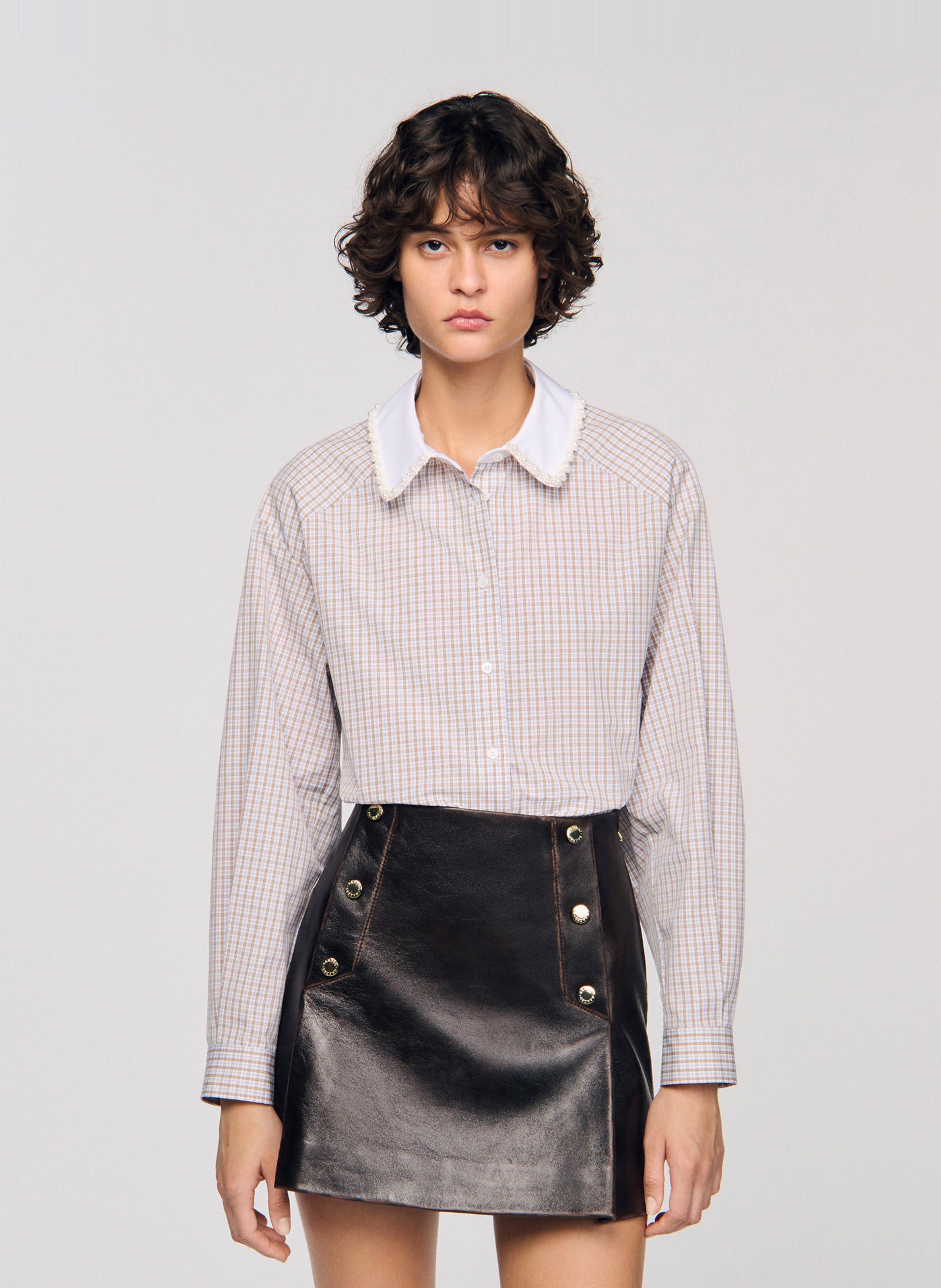 Chemise col classique à carreaux SANDRO Beige