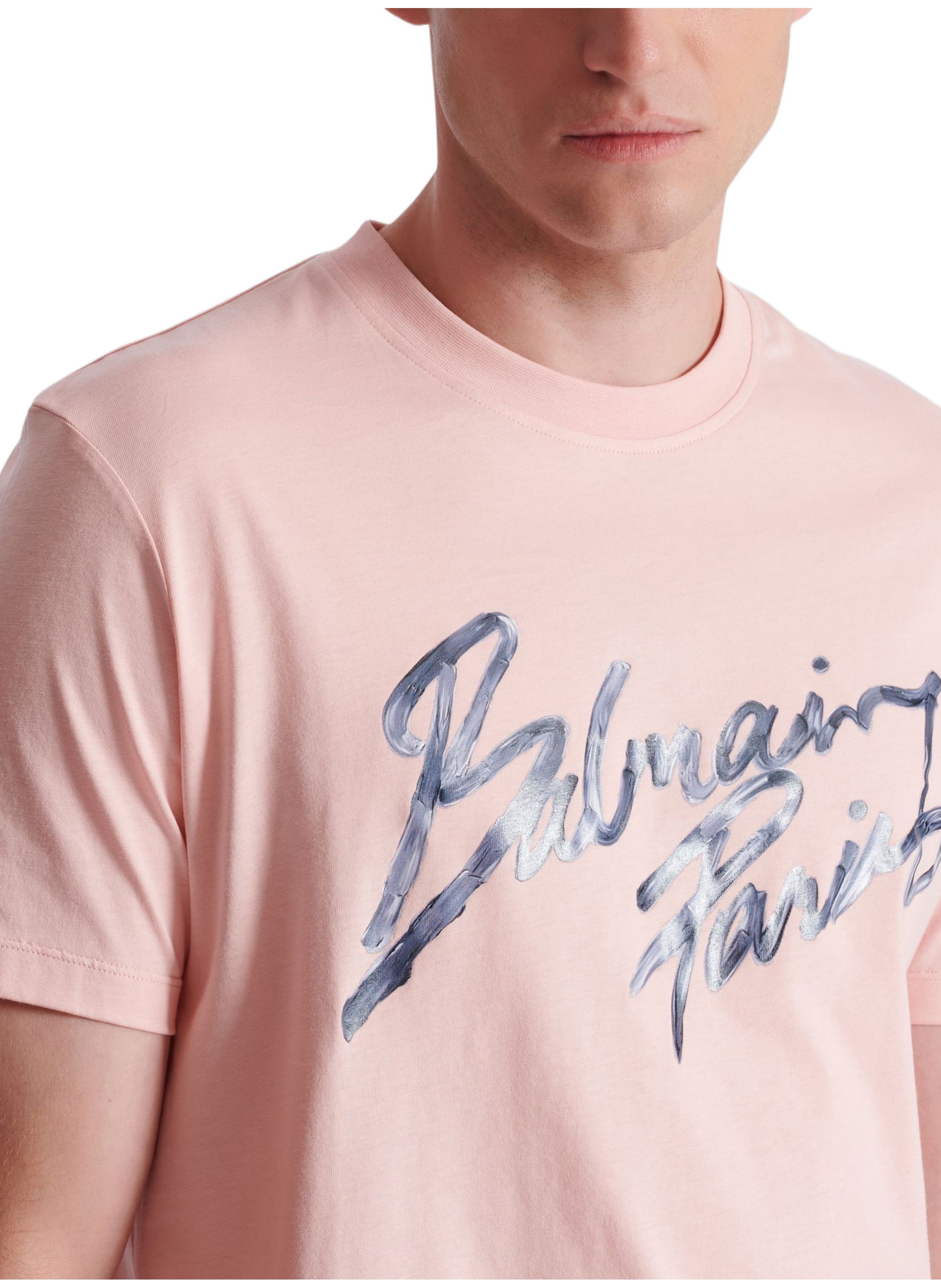 T-shirt en coton à imprimé BALMAIN Rose