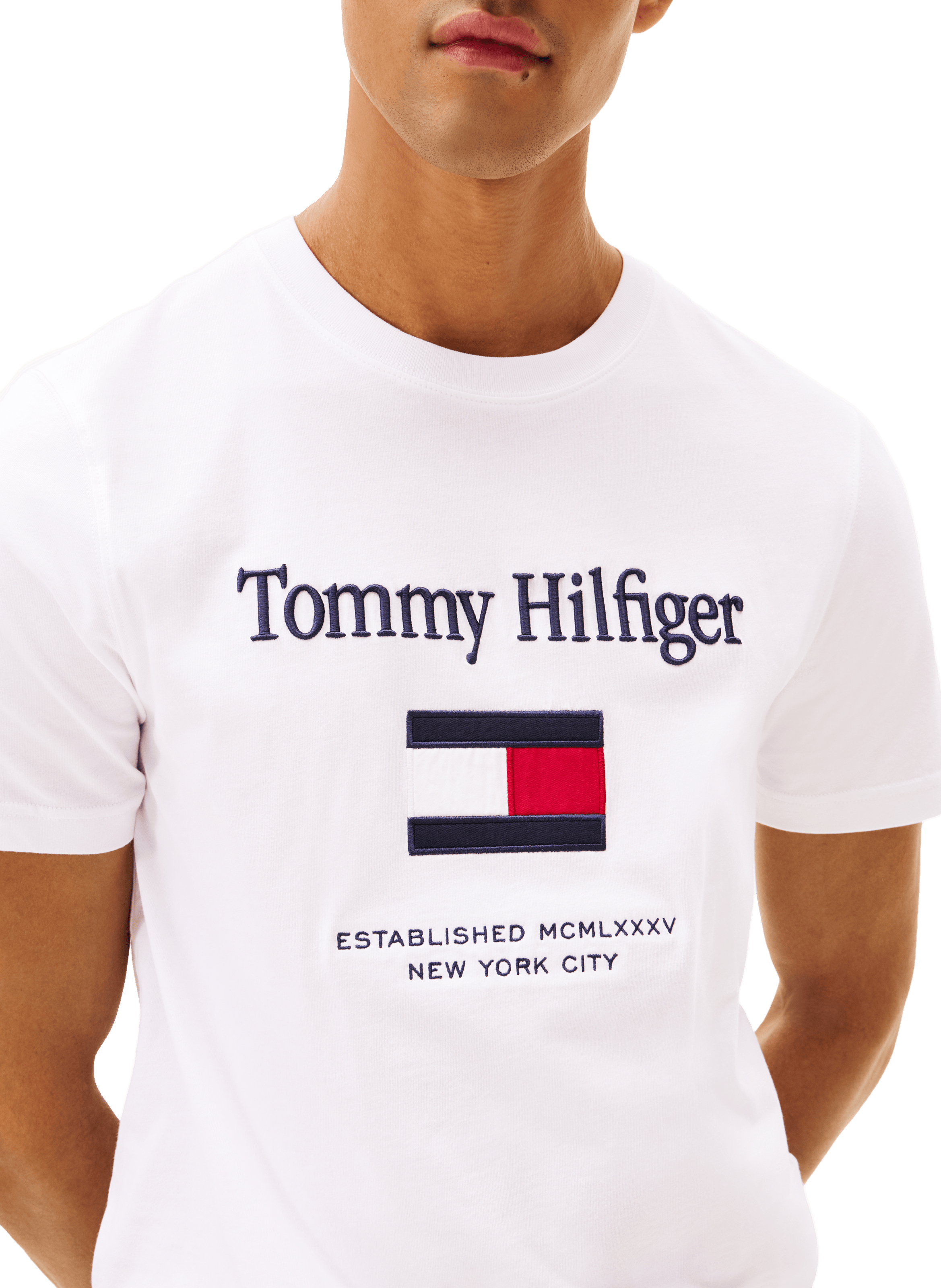 T-shirt manches courtes avec logo brodé TOMMY HILFIGER Blanc