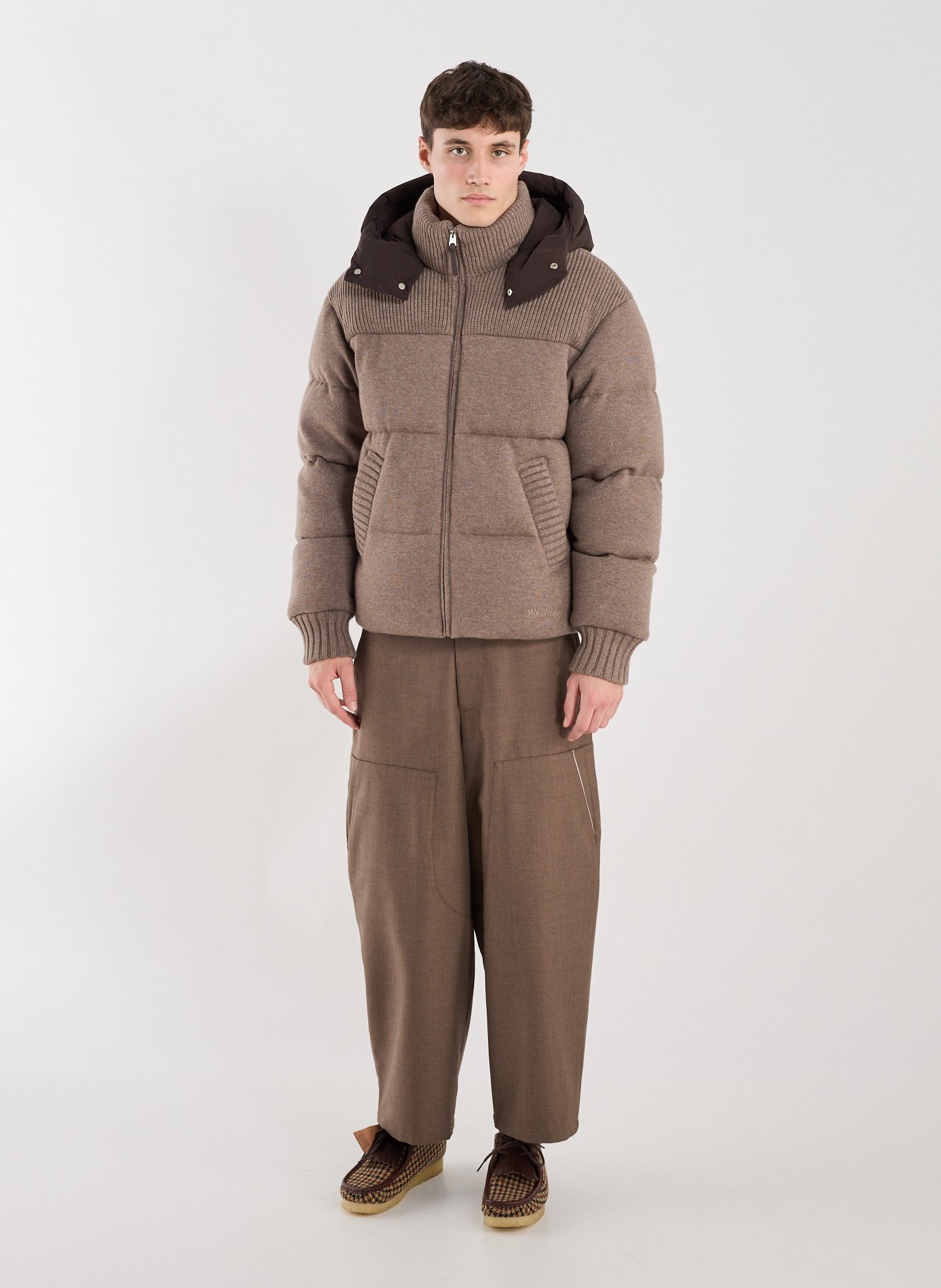 Merino wool chevron pattern scarf with fringes GANT Brown