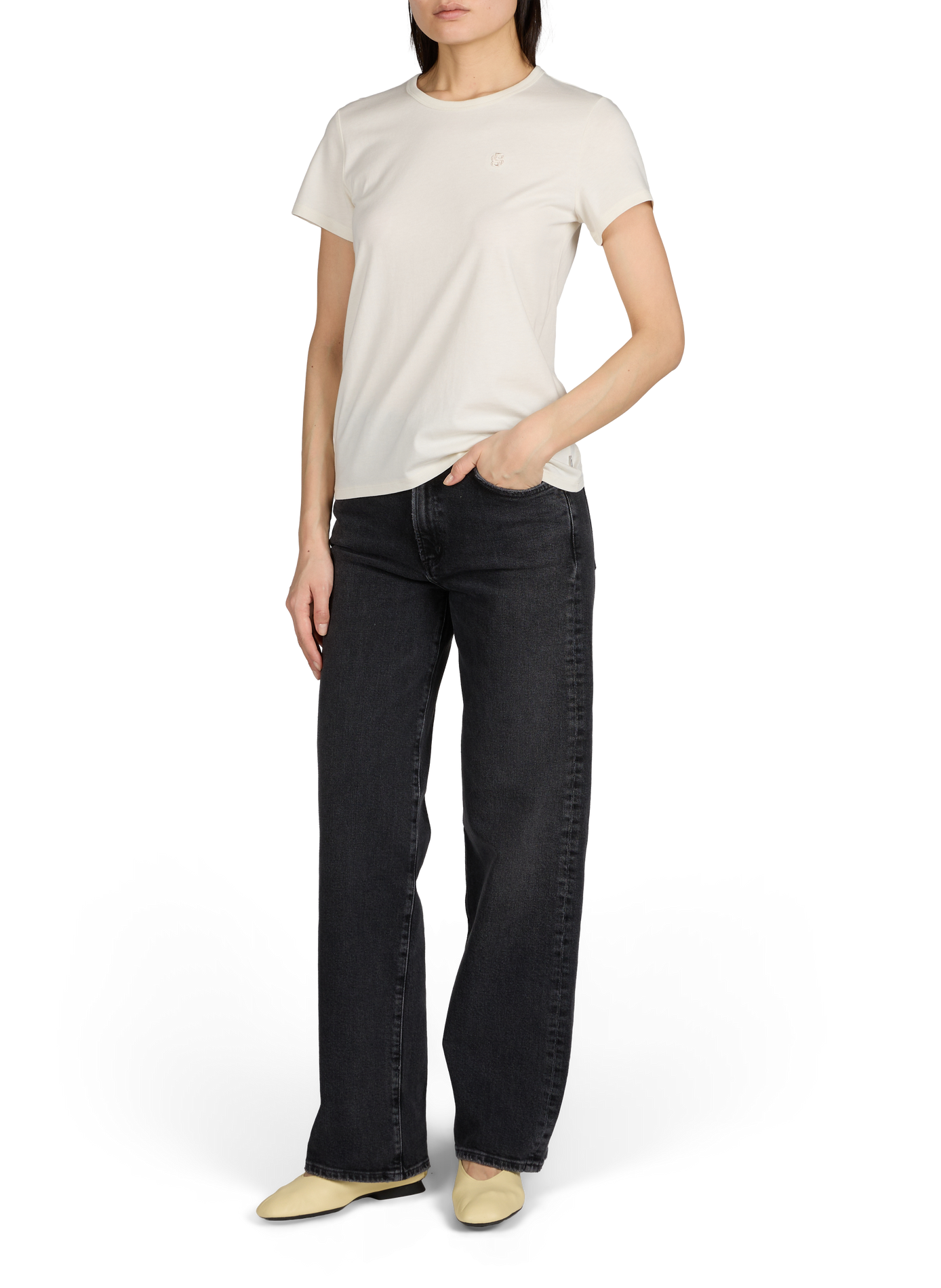 T-shirt à col rond en coton et soie mélangés BOSS Beige