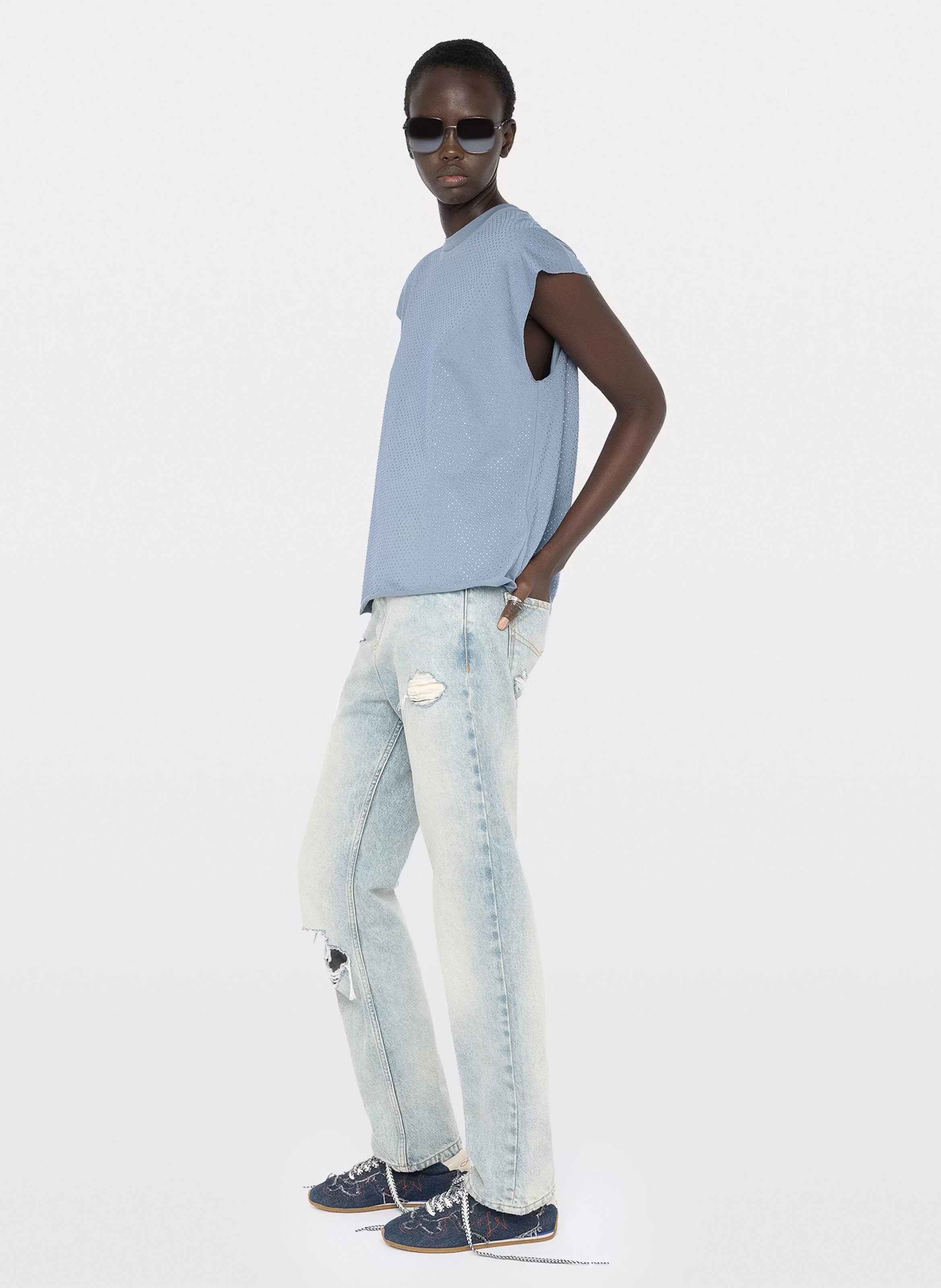 Tee-shirt droit col rond à strass cloe ZADIG&VOLTAIRE Bleu