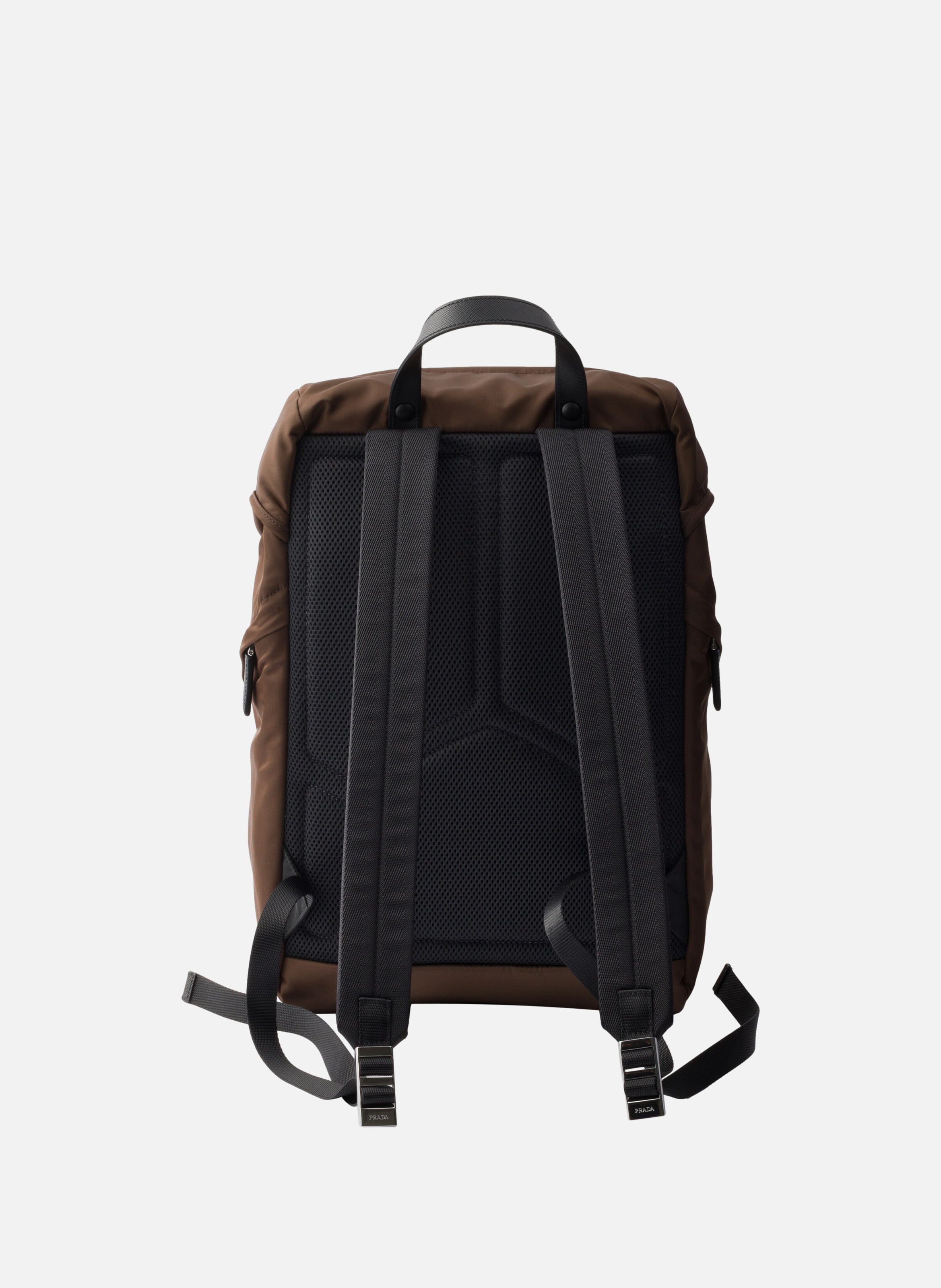 Sac à dos en re-nylon et cuir saffiano PRADA Marron