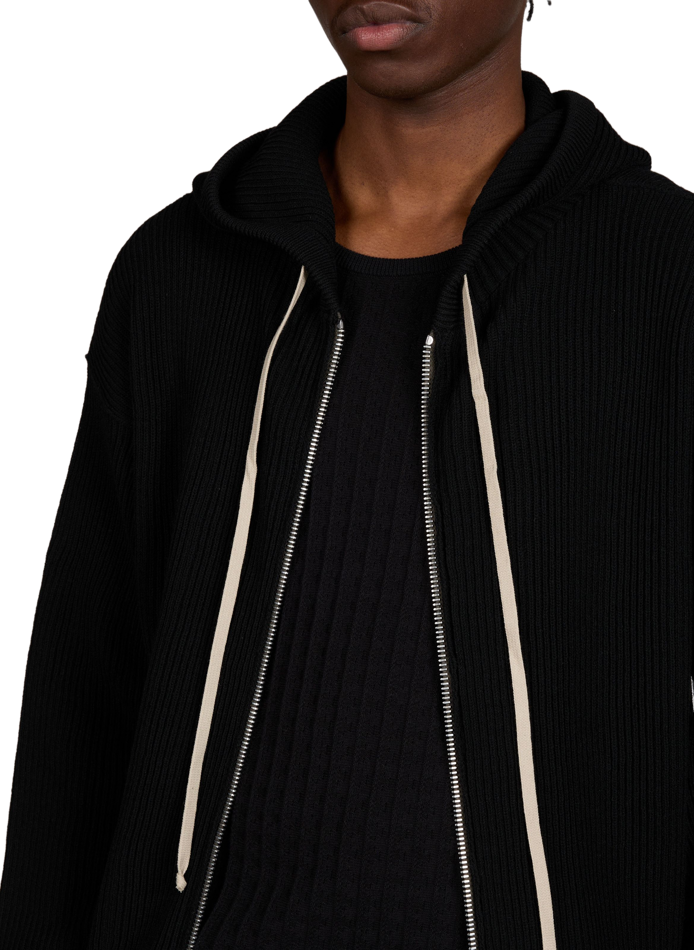 Hoodie zip à capuche en laine vierge RICK OWENS Noir