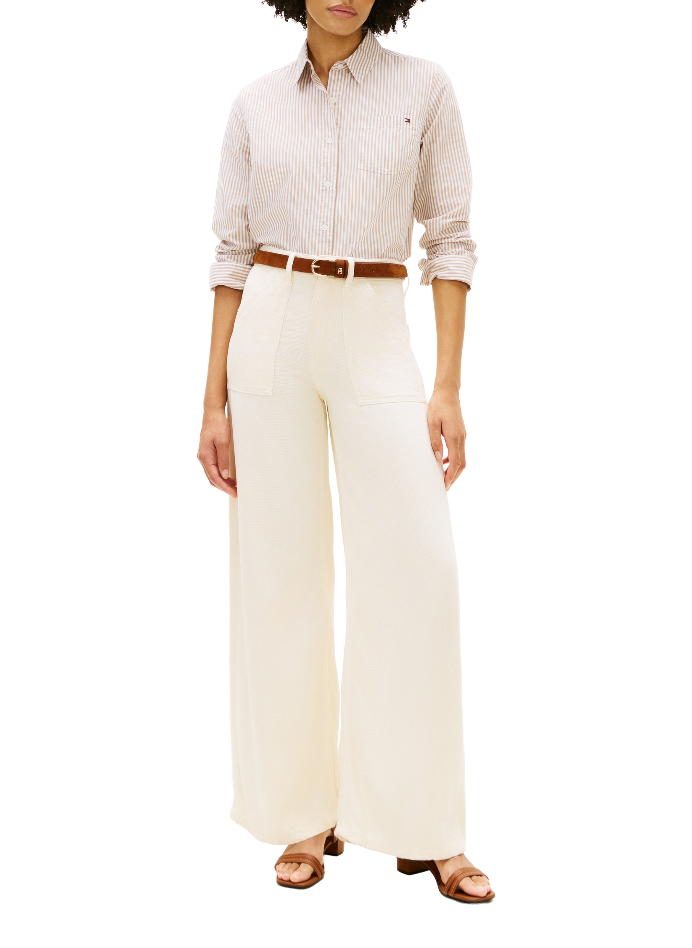 Pantalon large taille haute TOMMY HILFIGER Beige