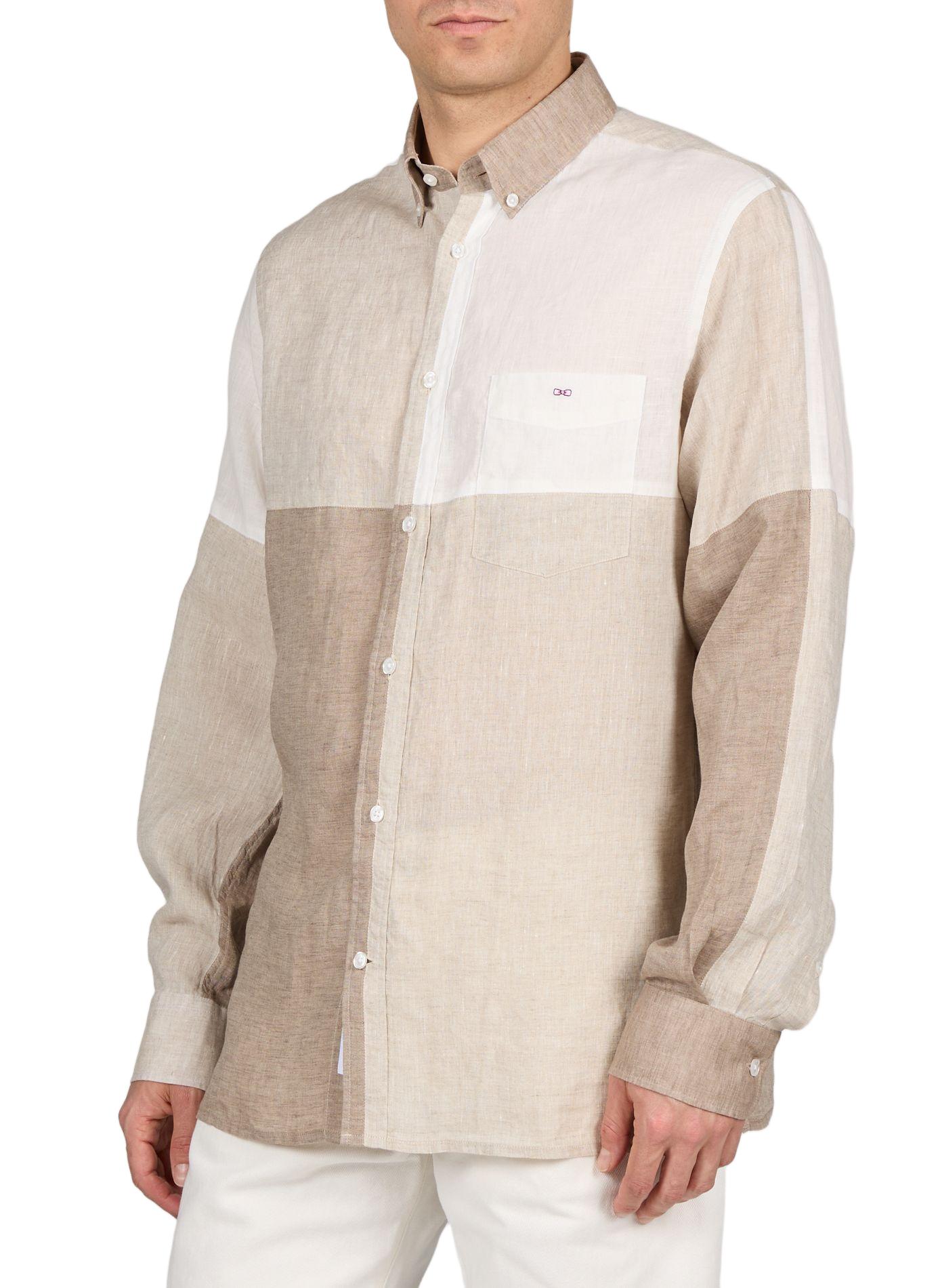 Chemise patchwork col américainen lin EDEN PARK Beige