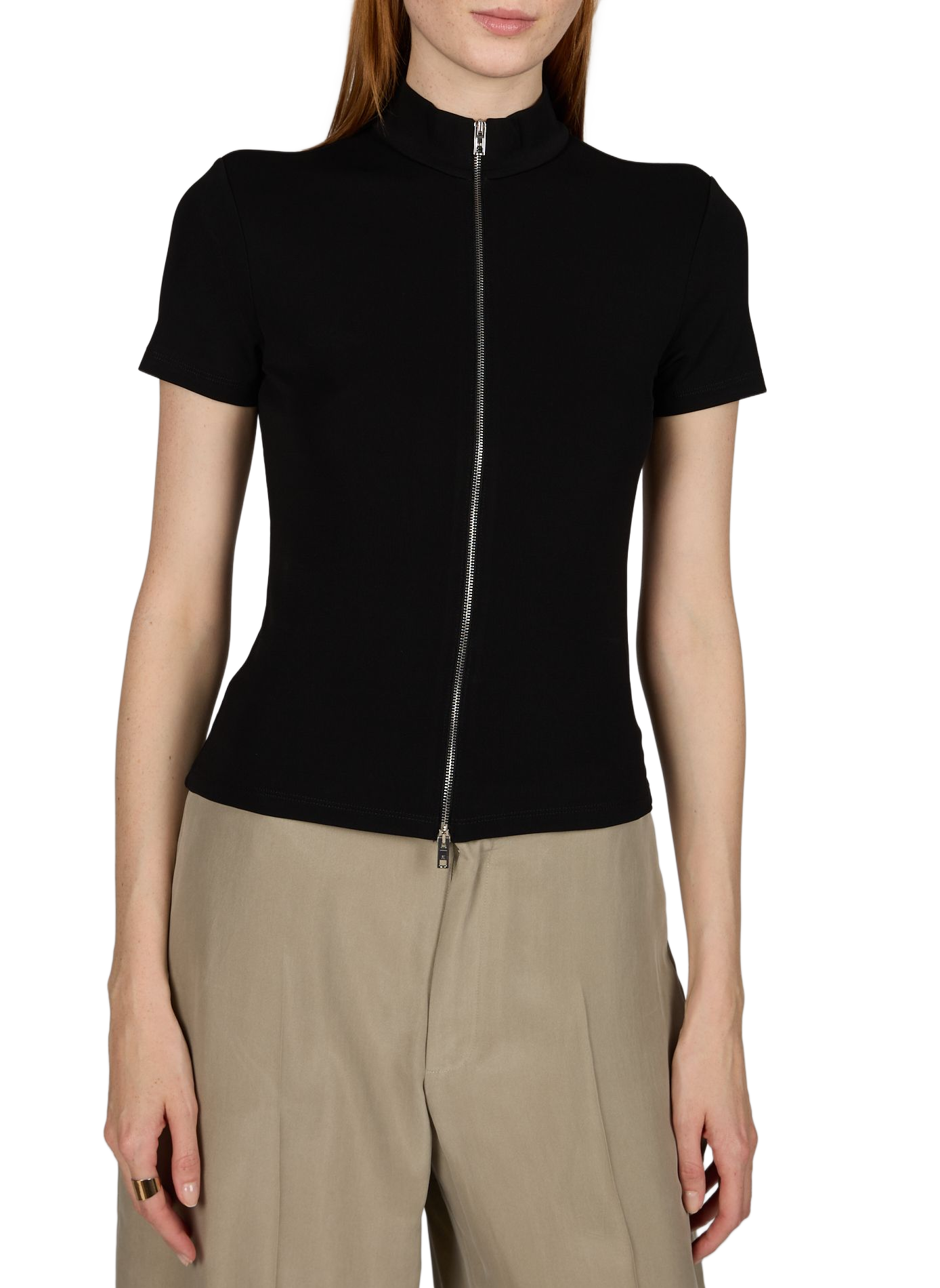 Top ajusté zippé manches courtes ALEXANDER WANG Noir