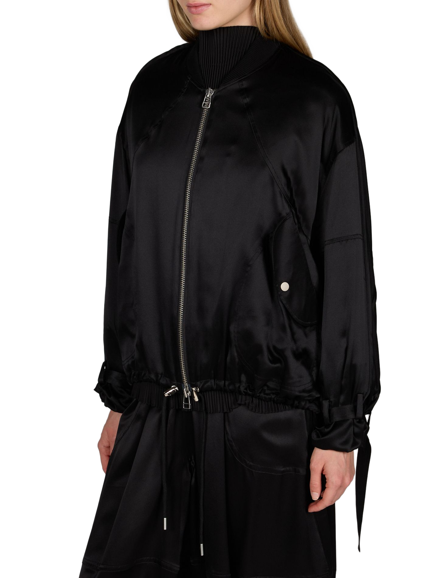 Weite Satin-Seidenjacke CO Schwarz