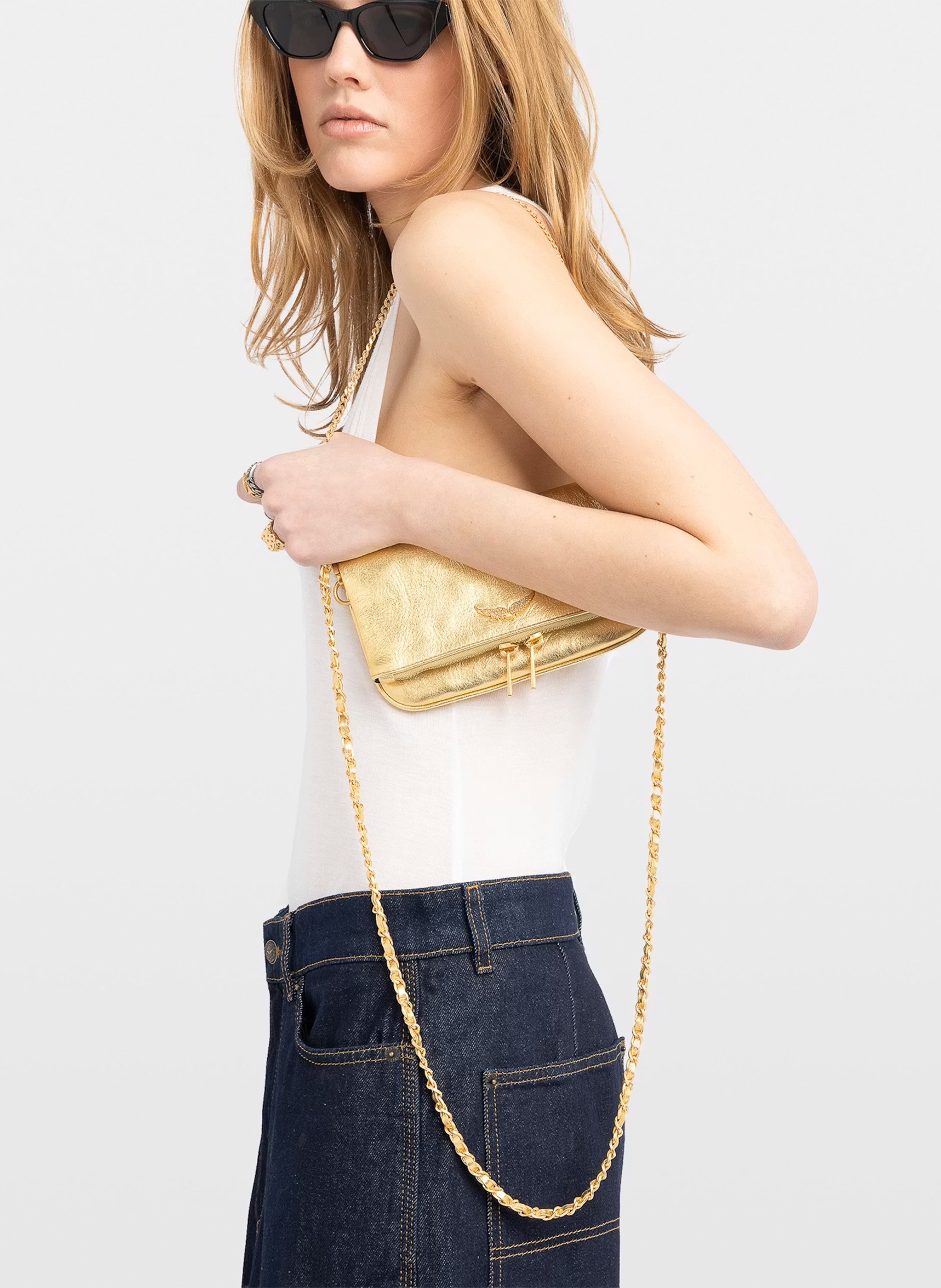 Rock nano leather evening clutch ZADIG&VOLTAIRE Golden