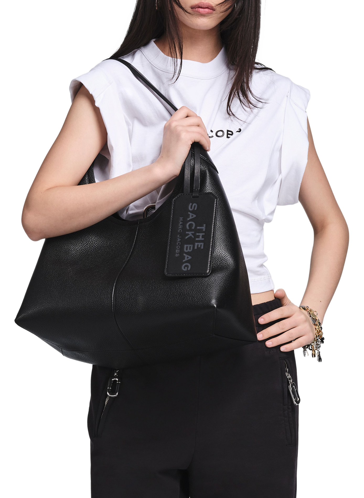 The Belted Sack Leather Bag MARC JACOBS Black