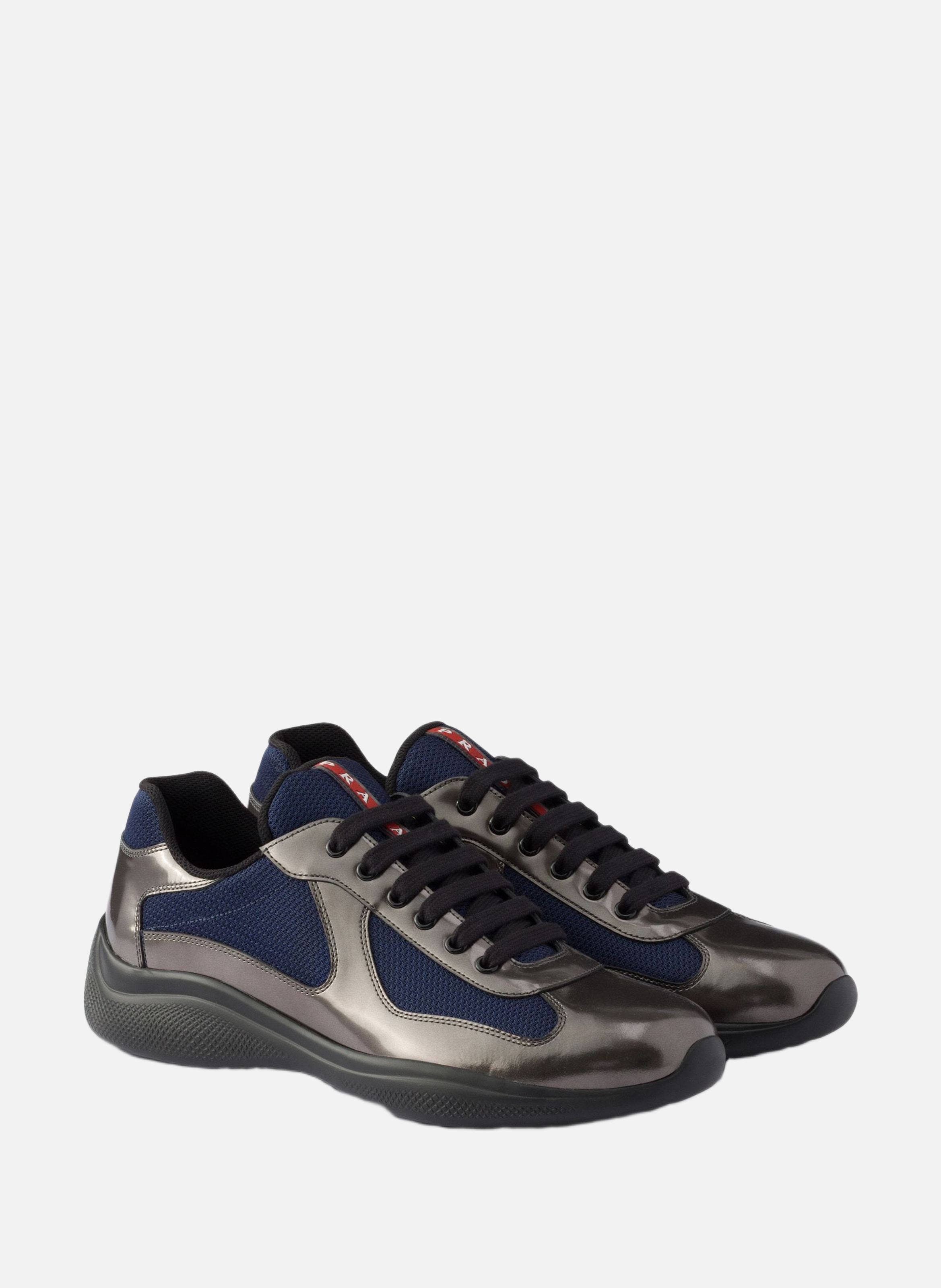 Baskets prada america’s cup en cuir métallisé et t PRADA Gris