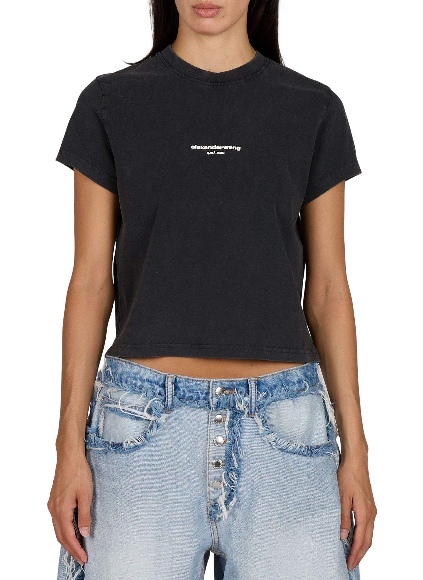 Tee-shirt col rond en coton ALEXANDER WANG Noir