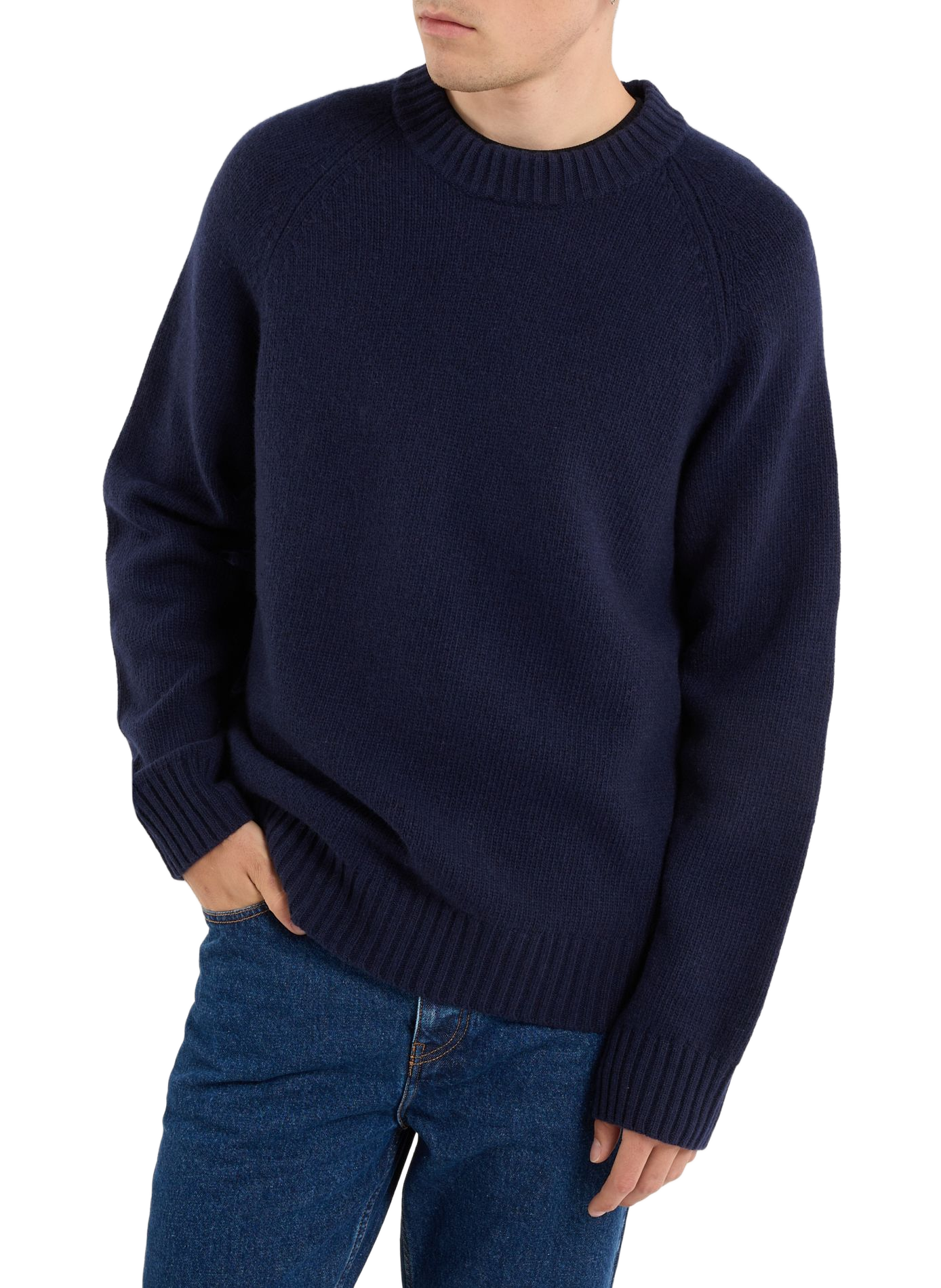 Round neck wool straight sweater SAISON 1865 Blue
