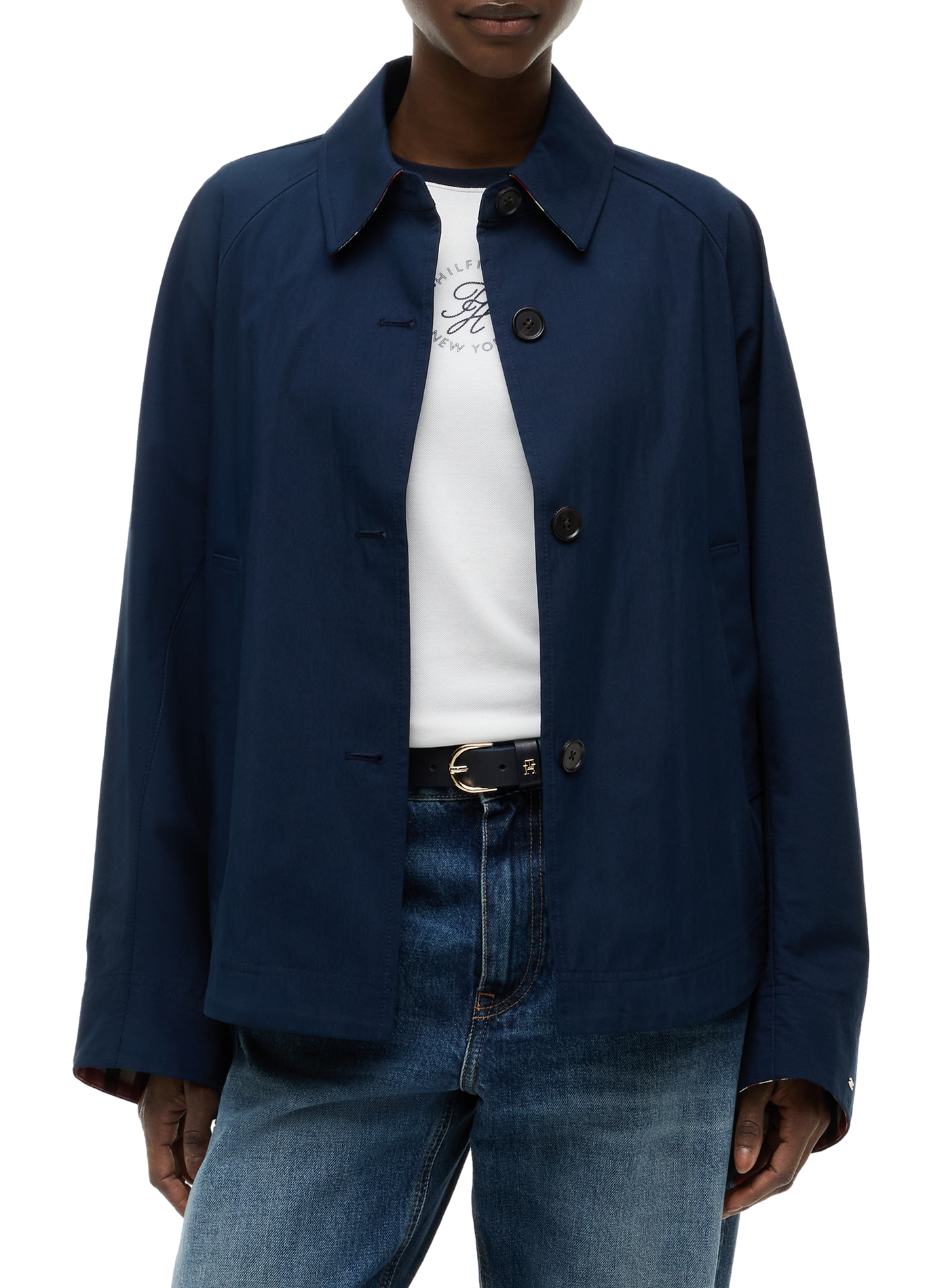 Jacket with classic collar in blended cotton TOMMY HILFIGER Blue