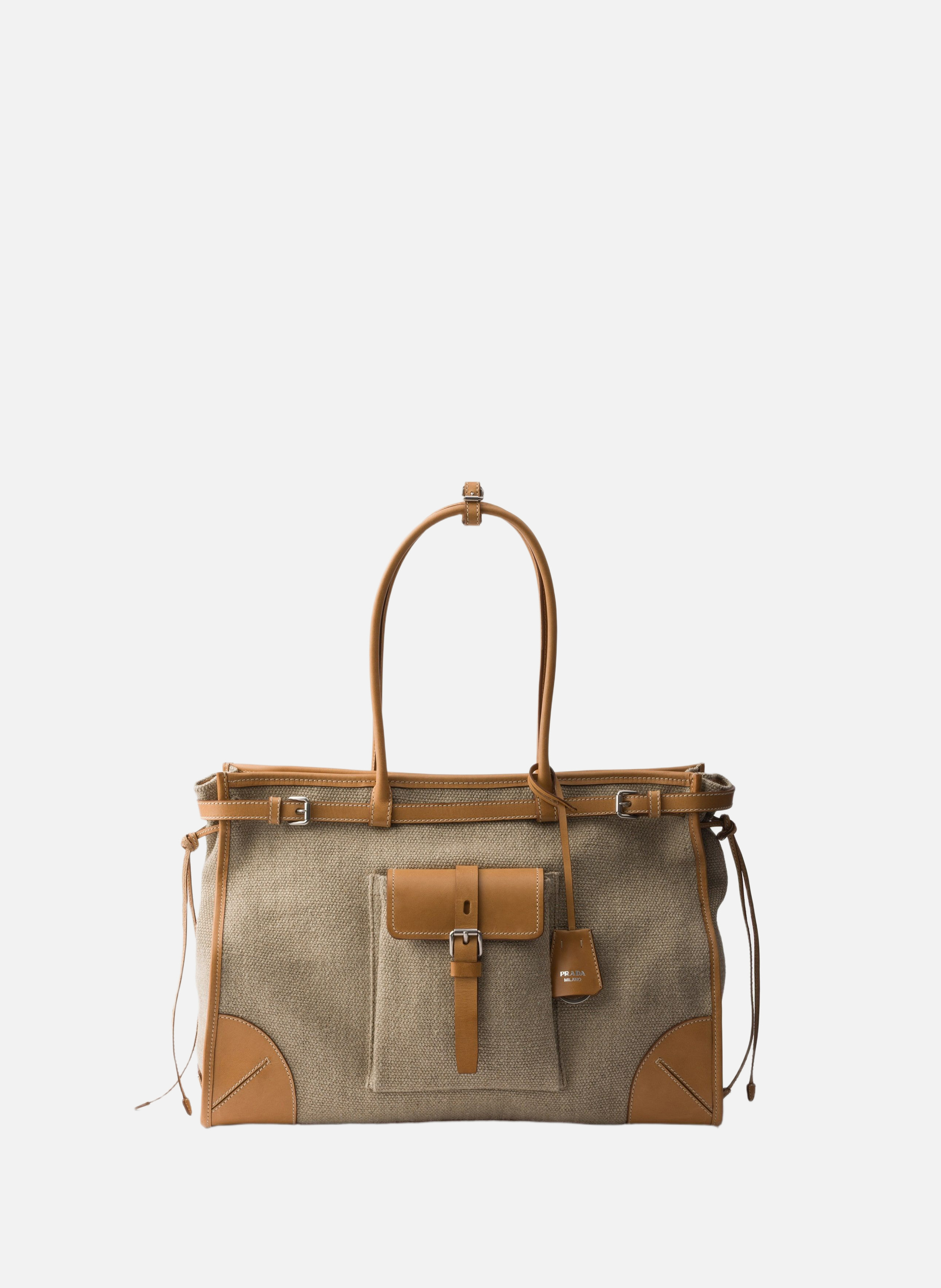 Cabas prada bonnie en lin et cuir PRADA Beige