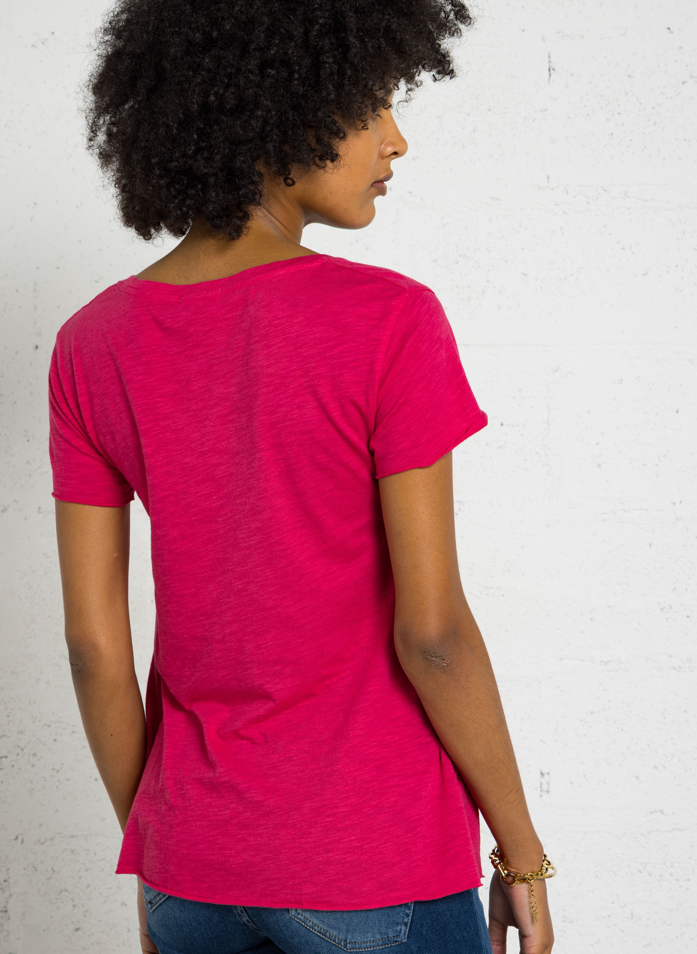 Tee-shirt droit col v en coton mélangé jacksonville AMERICAN VINTAGE Rose