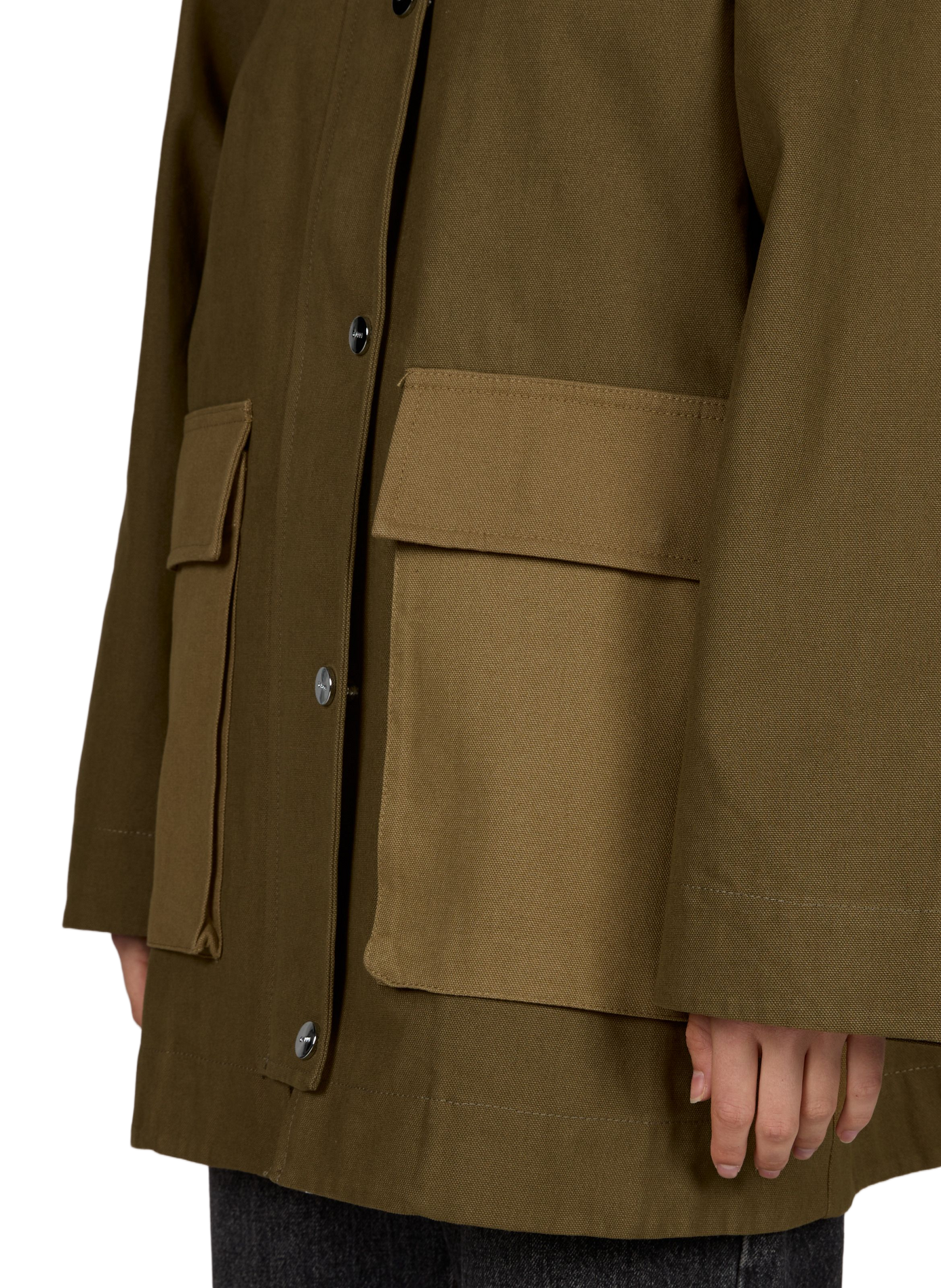 Mid-length cotton jacket GANNI Khaki