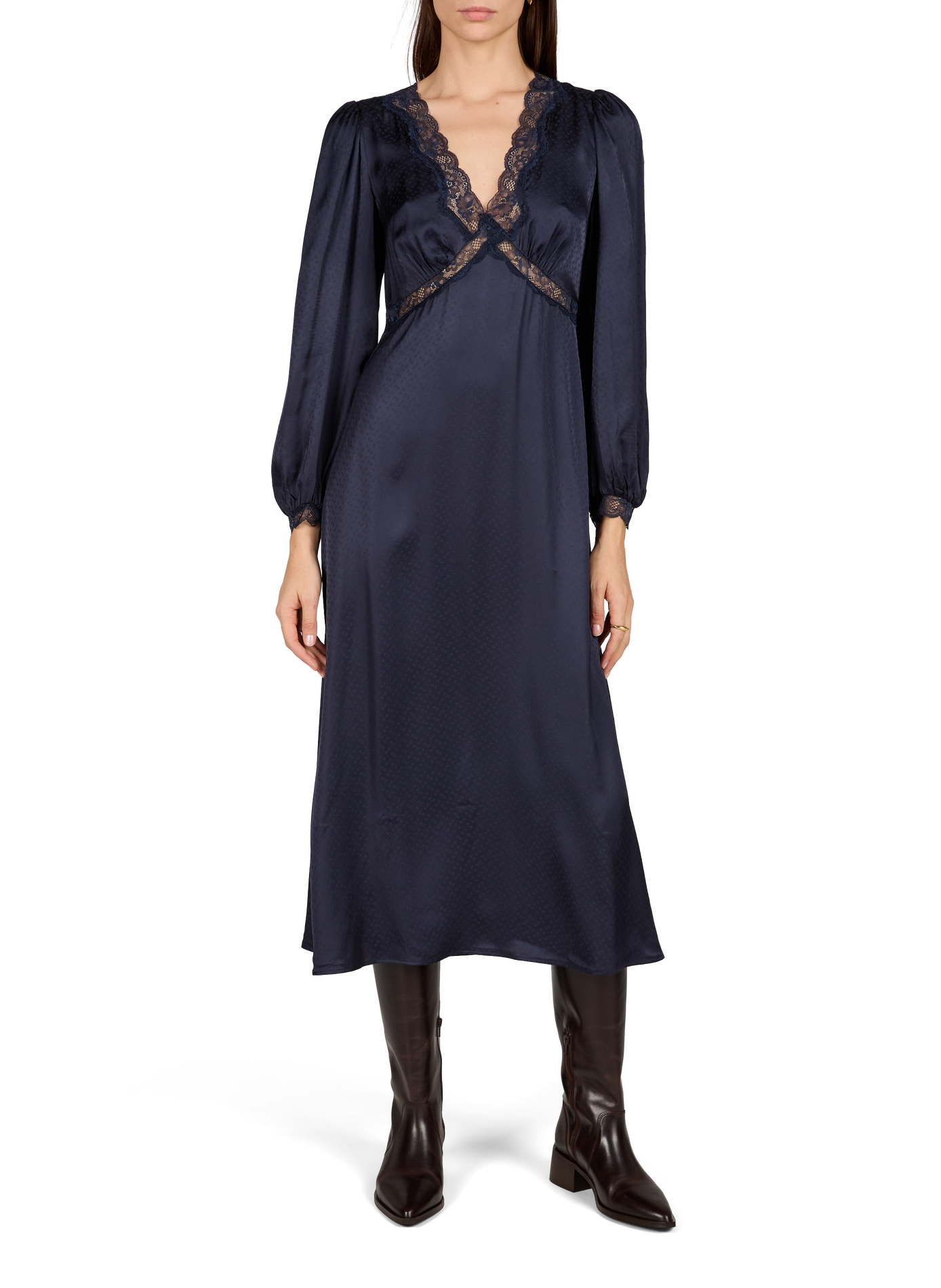 Robe col V à détails dentelle Lolita PETITE MENDIGOTE Bleu