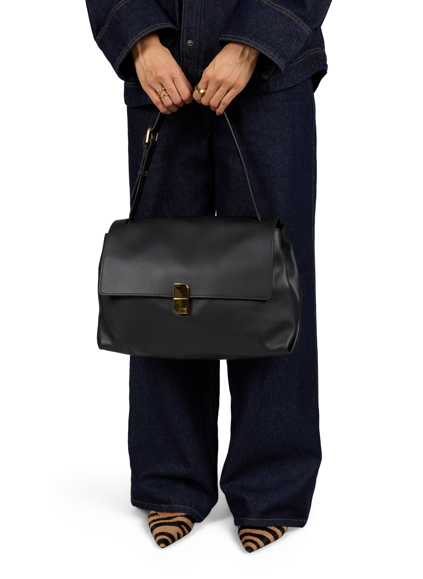 Schultertasche aus Leder NAT & NIN Schwarz