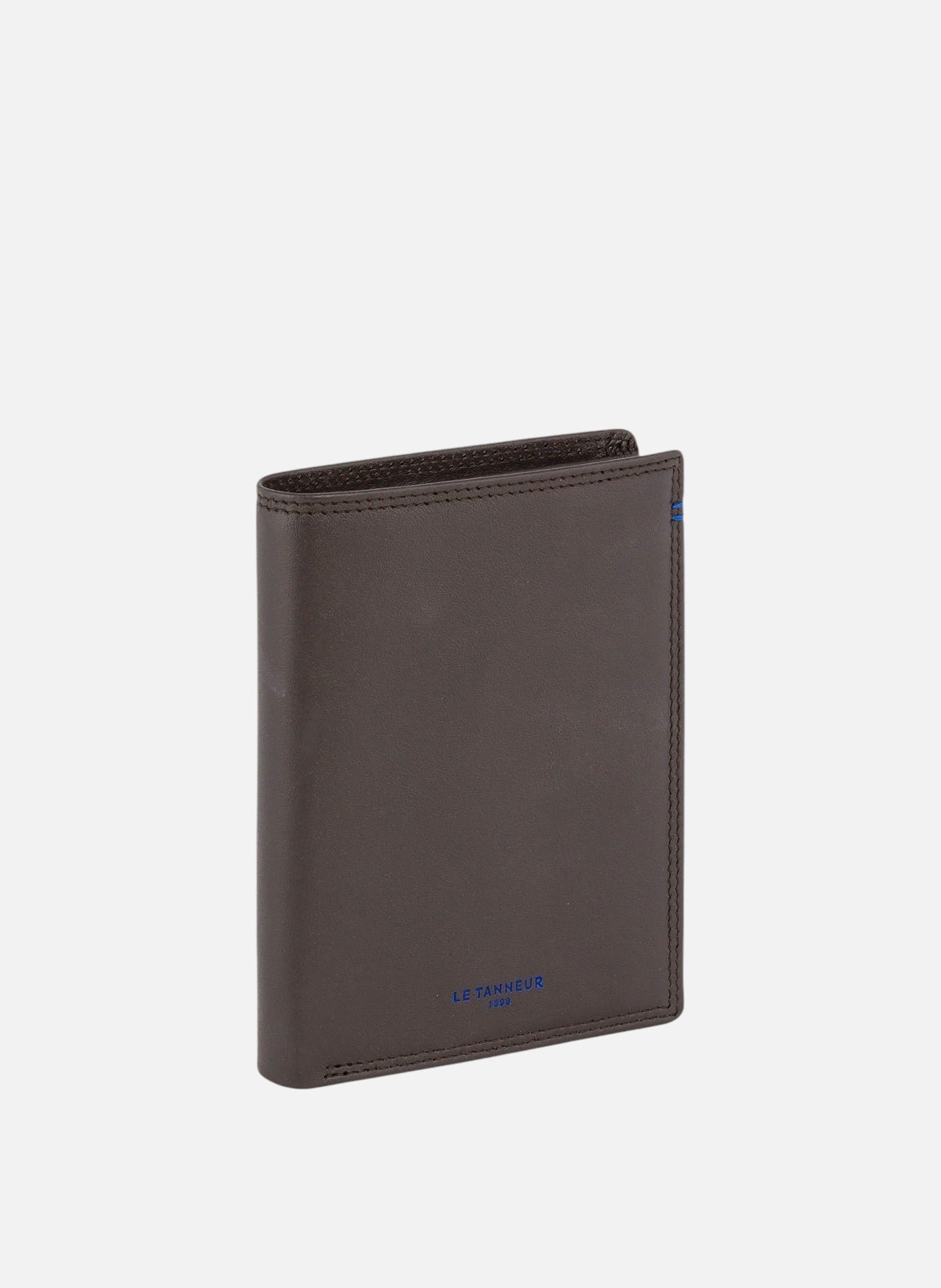 Portefeuille vertical moyen modèle zippé 2 volets martin en cuir lisse LE TANNEUR Marron