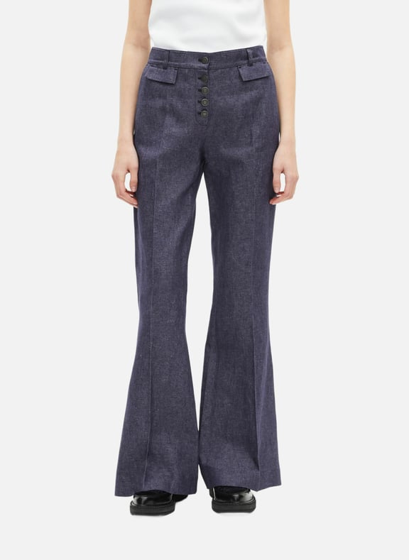 Pantalon flare en coton et lin Bleu by THE KOOPLES THE KOOPLES Pantalon flare en coton et lin Bleu