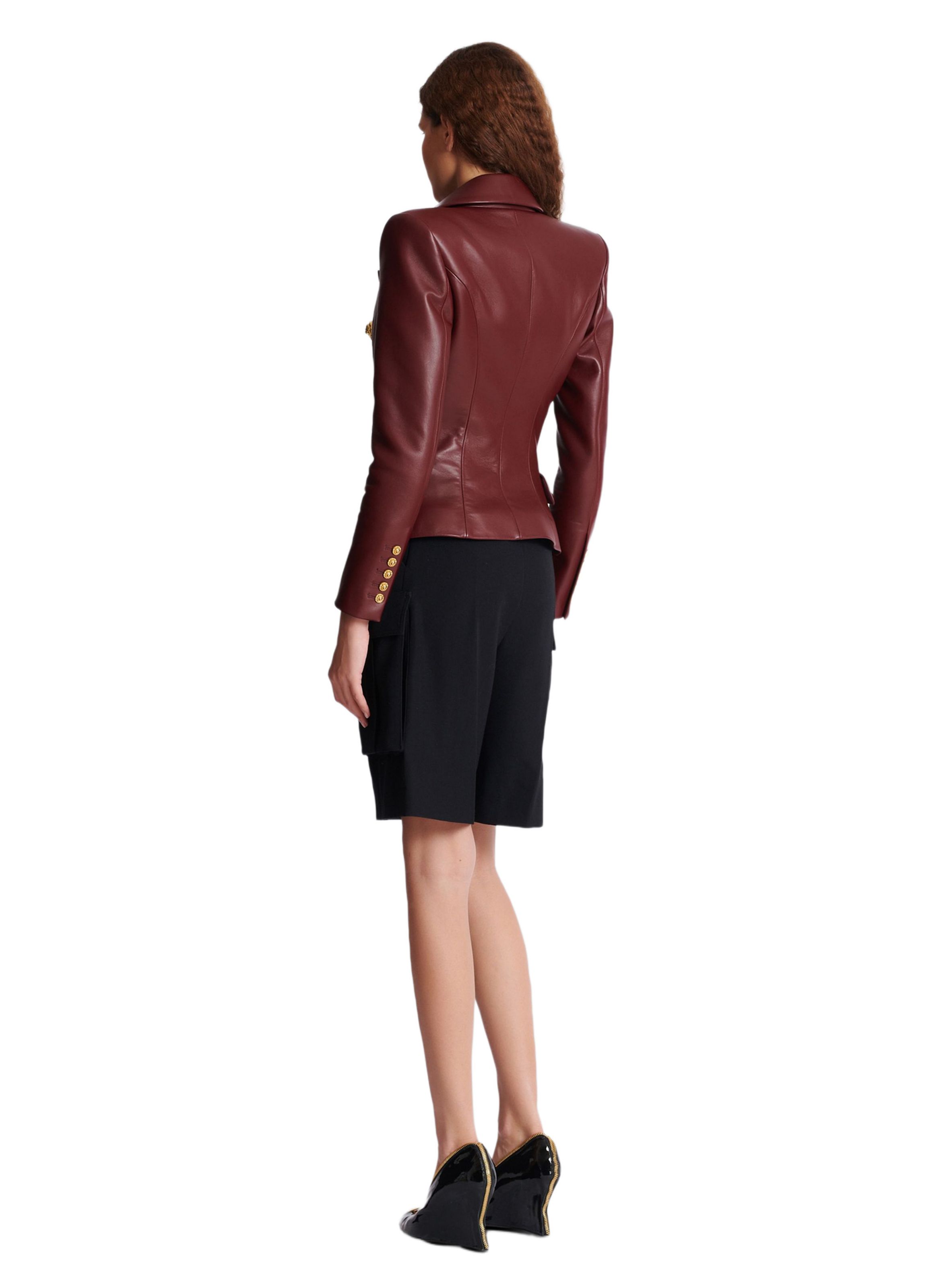 Veste 6 boutons en cuir d'agneau BALMAIN Marron