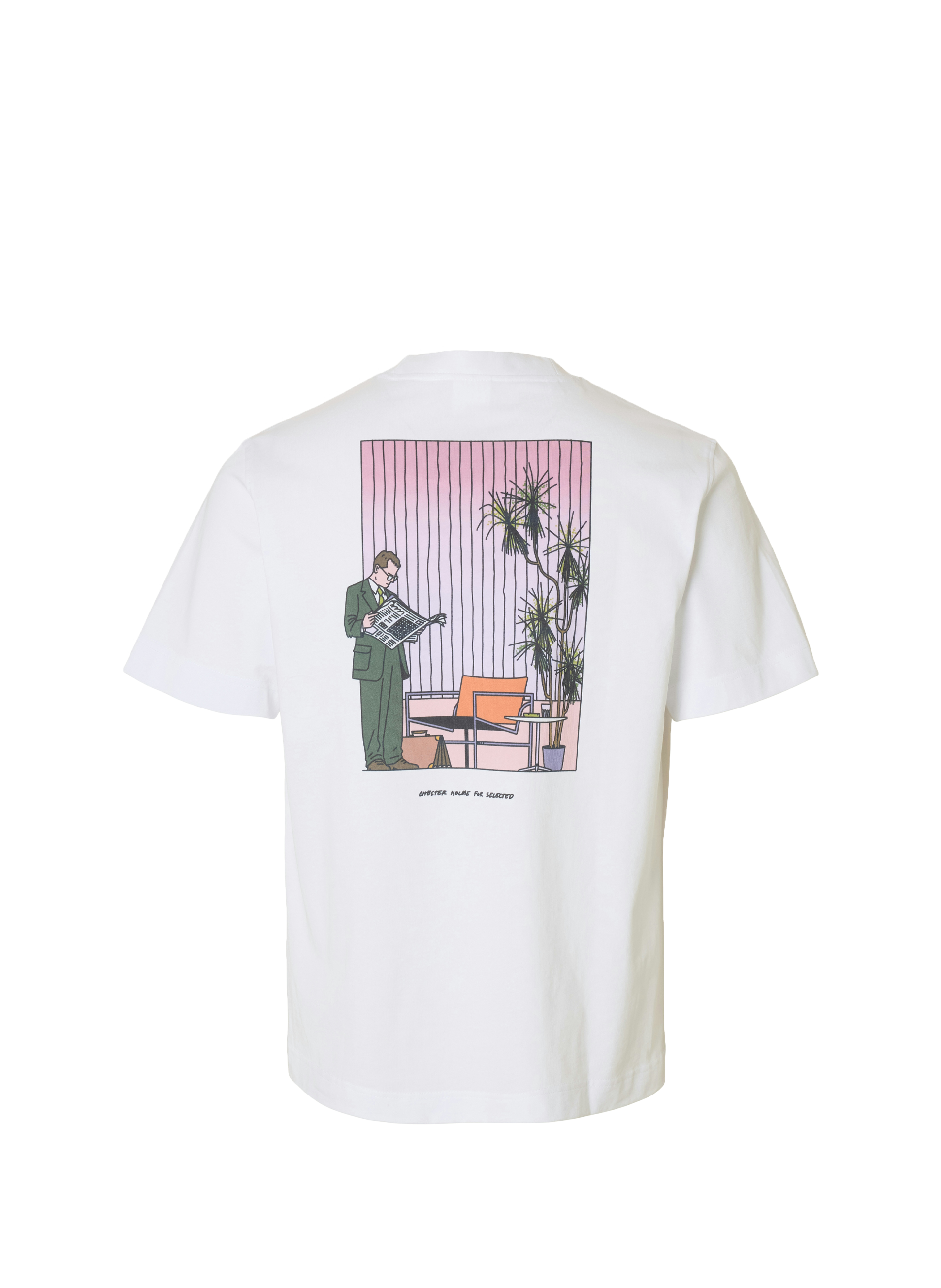 T-shirt droit imprimé en coton biologique SELECTED Blanc