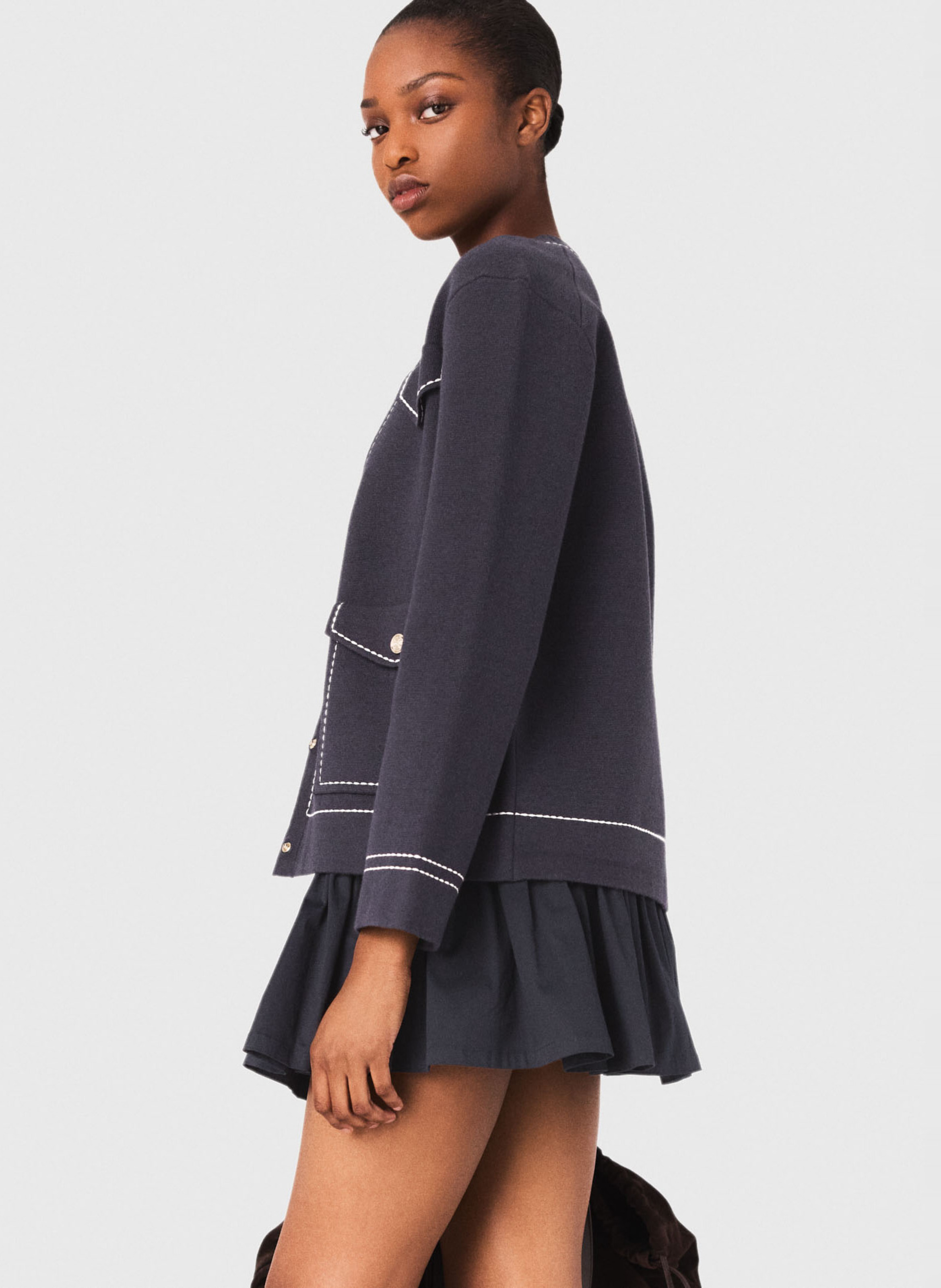 Cardigan col v à boutons fantaisies Bleu