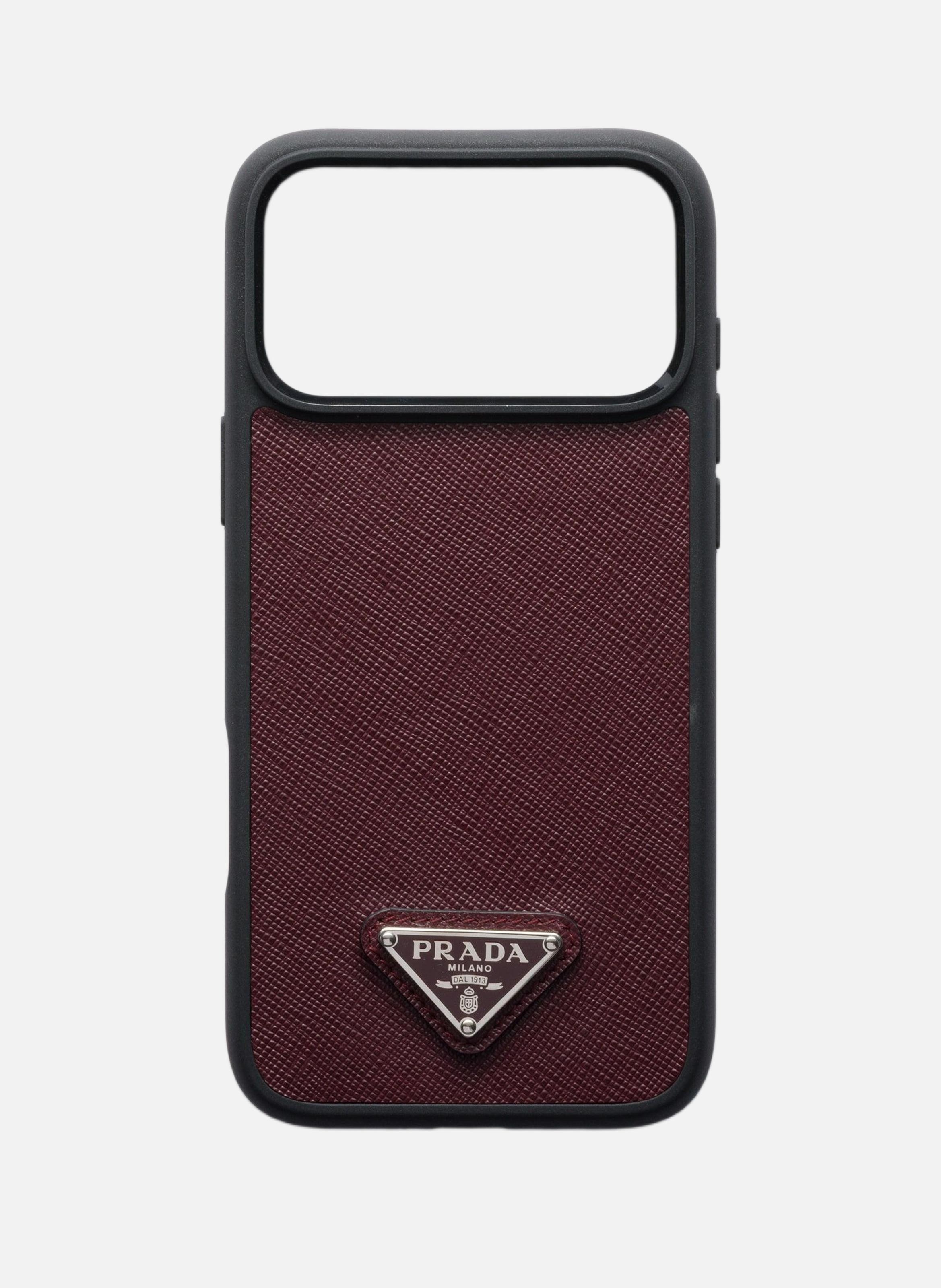 Coque pour iphone 17 pro max en cuir saffiano PRADA Rouge