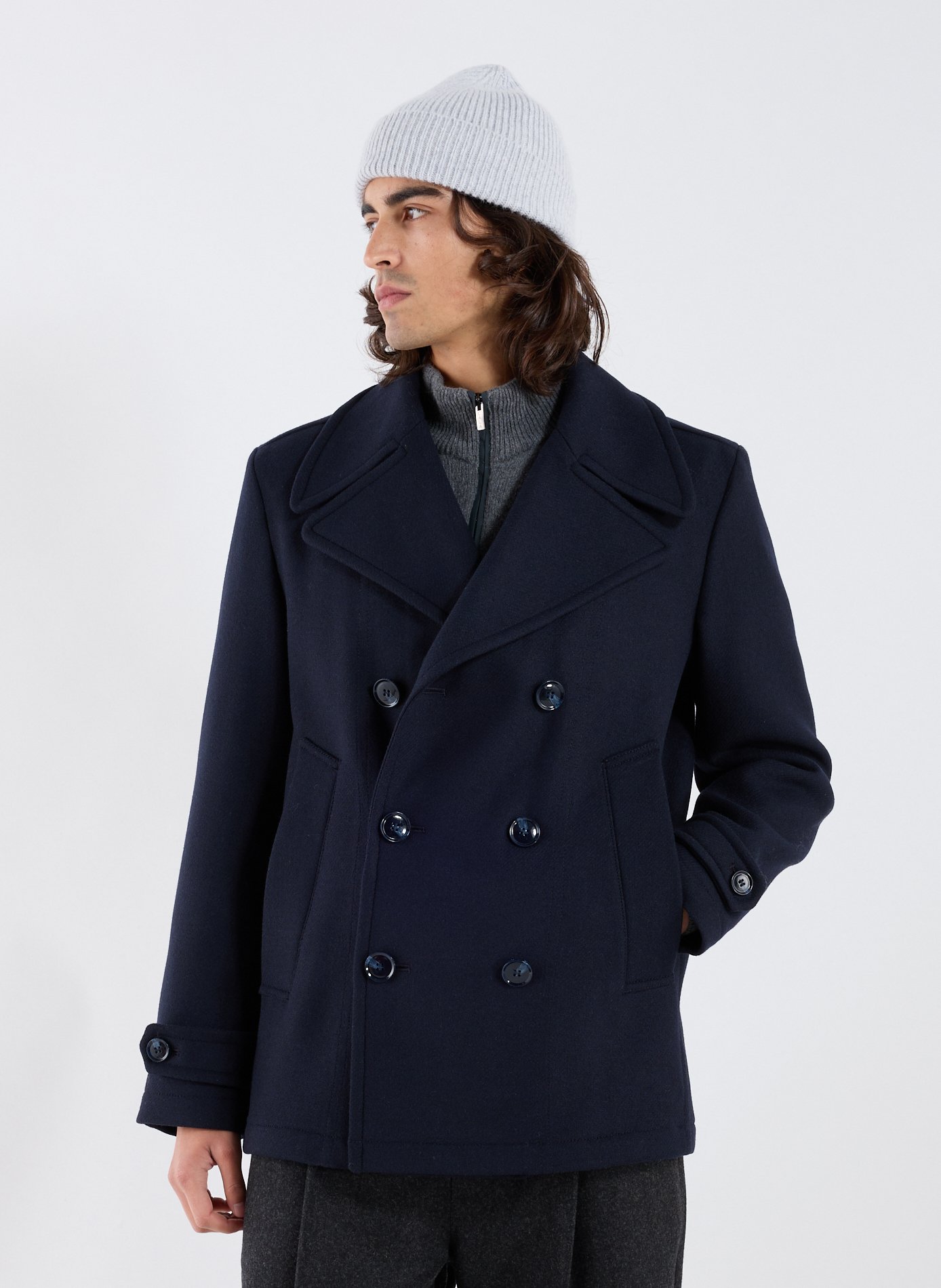 Straight wool-blend coat with classic collar STRELLSON Blue