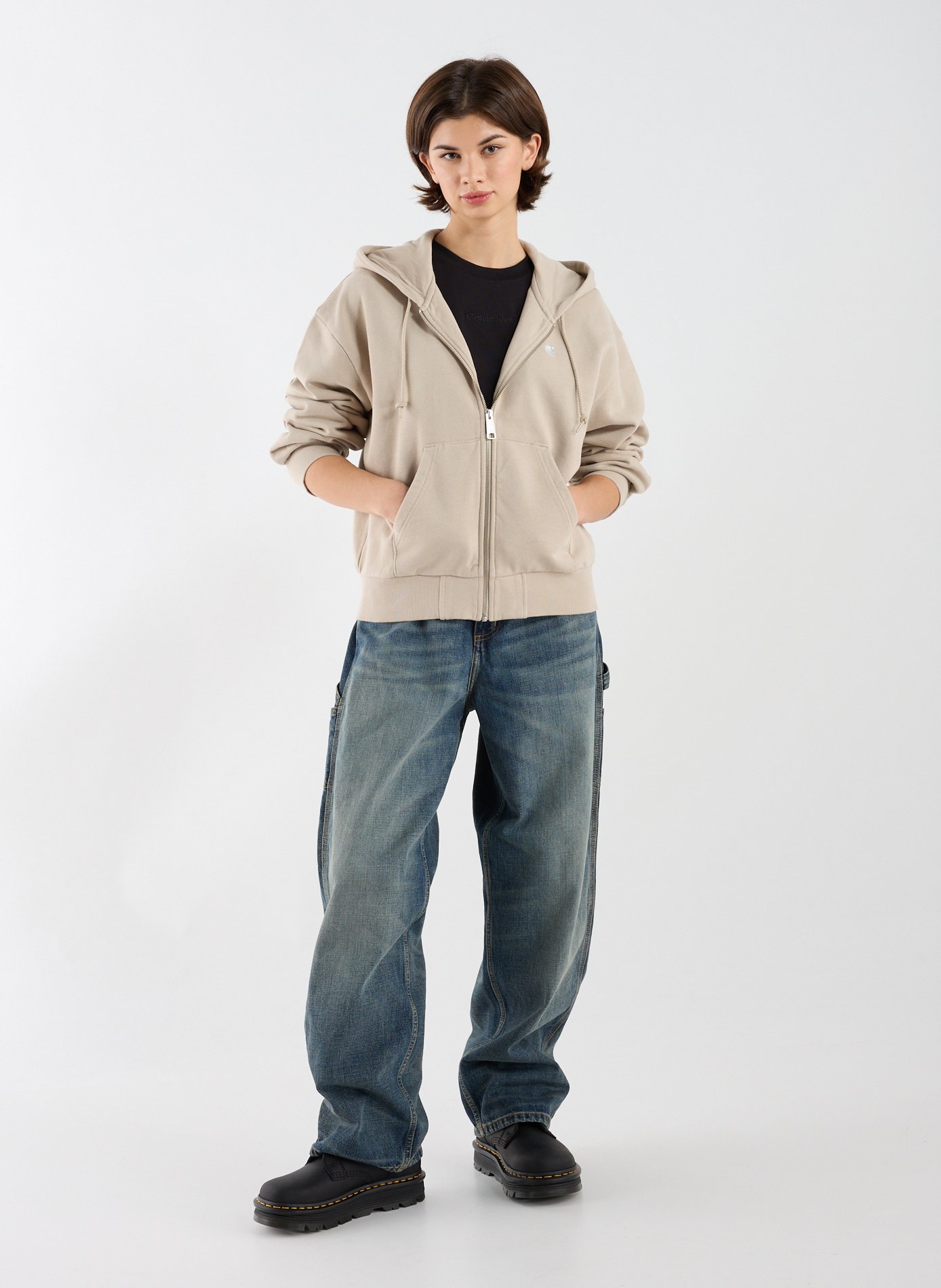 Hooded cotton cardigan CARHARTT WIP Beige