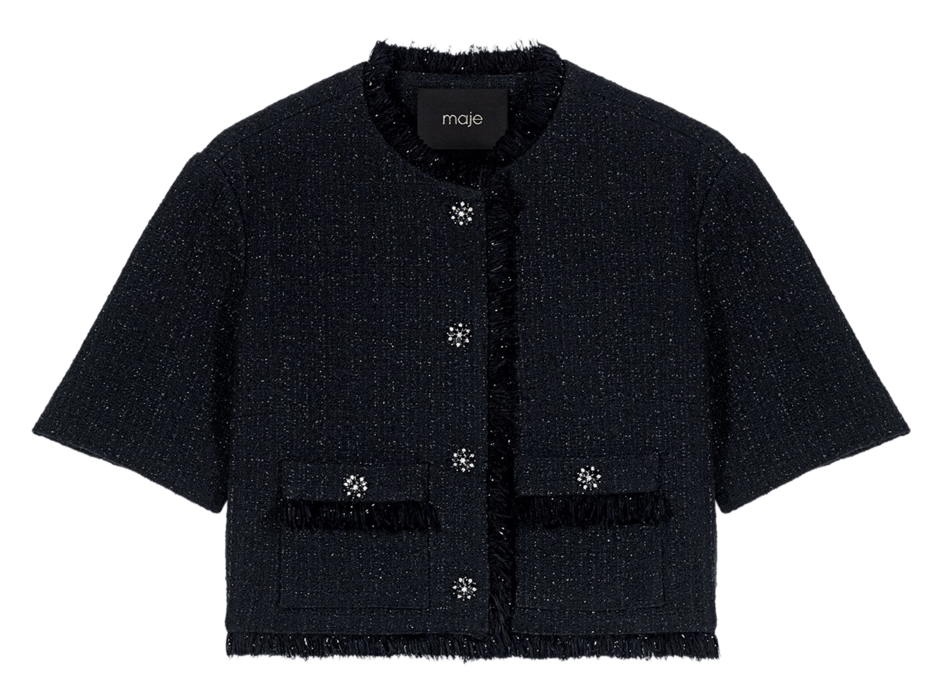 Veste col rond en coton mélangé MAJE Noir